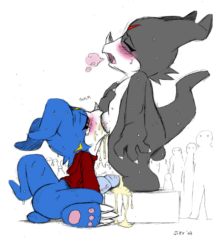 black_veemon color digimon fellatio interspecies male male_only multiple_males oral veemon yaoi