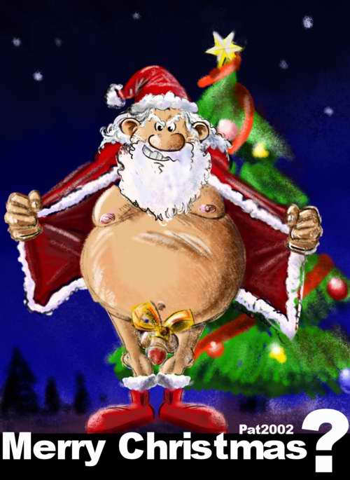 1boy beard big_belly christmas facial_hair flaccid foreskin intact male male_only merry_christmas nipples open_shirt pat retracted_foreskin santa_claus santa_costume santa_hat tagme uncut