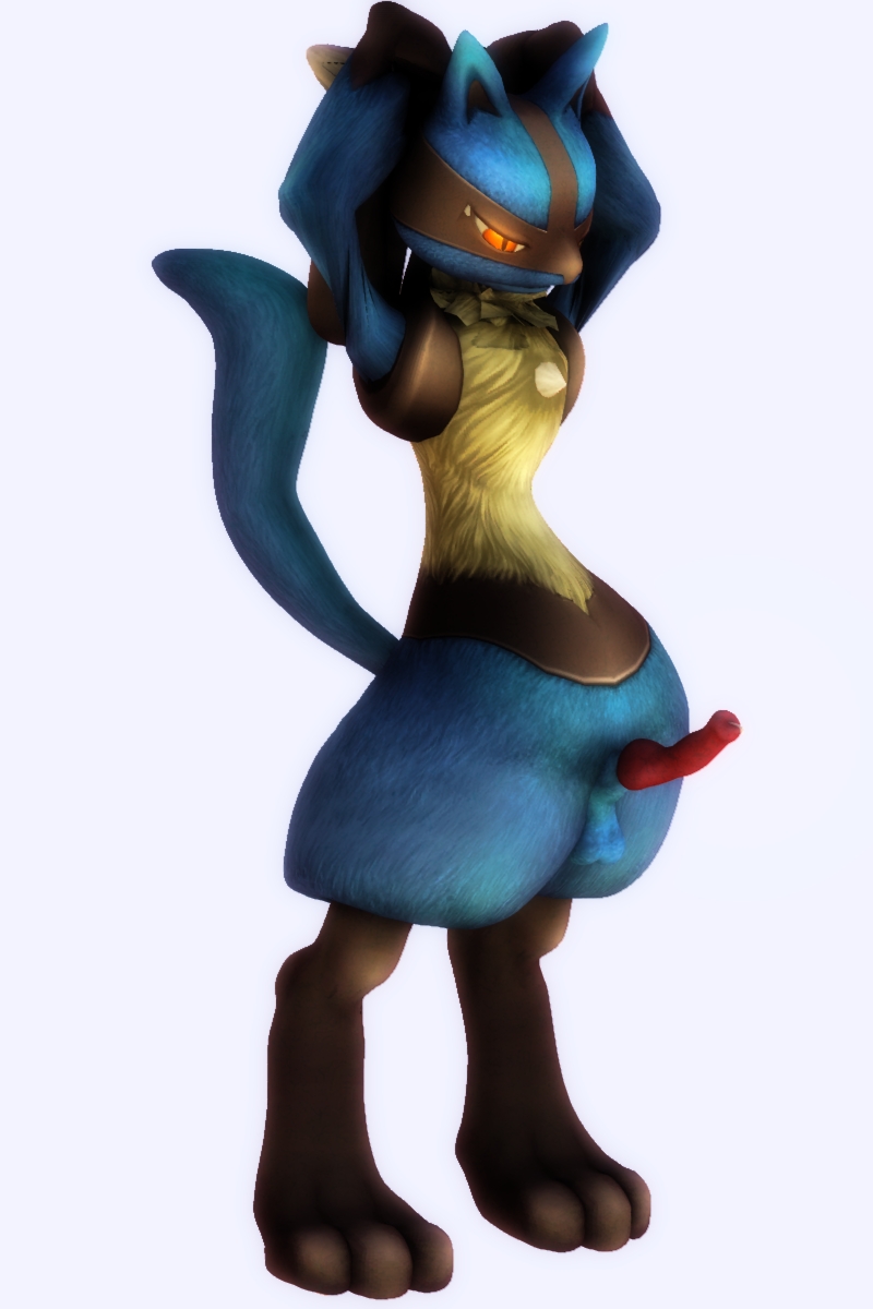 3d color feral fur lucario male male_only nude pokemon pokemon_(species) solo standing tagme