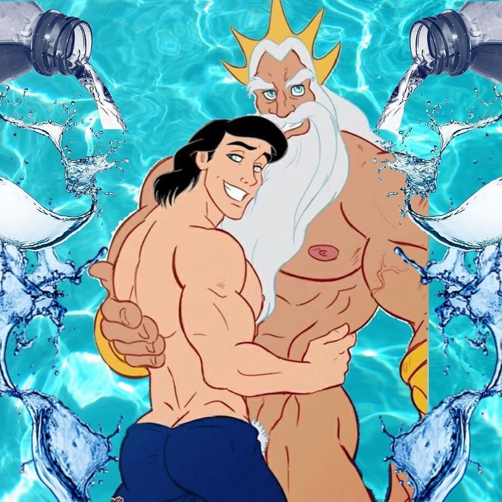 2boys beard disney disney_prince edit gay king_triton male male_only muscle prince_eric the_little_mermaid yaoi