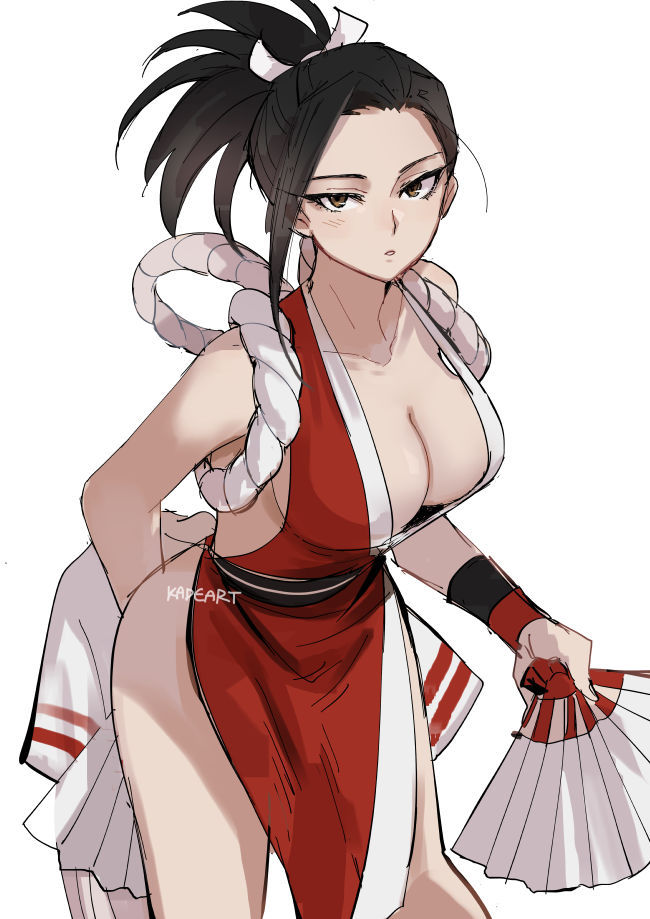 1girls, black hair, boku no hero academia, cosplay, fatal fury, female, female focus, female only, japanese clothes, kadeart, king of fighters, mai shiranui, mai shiranui (cosplay), momo yaoyorozu, my hero academia, pelvic curtain, ponytail, solo, the king of fighters, yaoyorozu momo