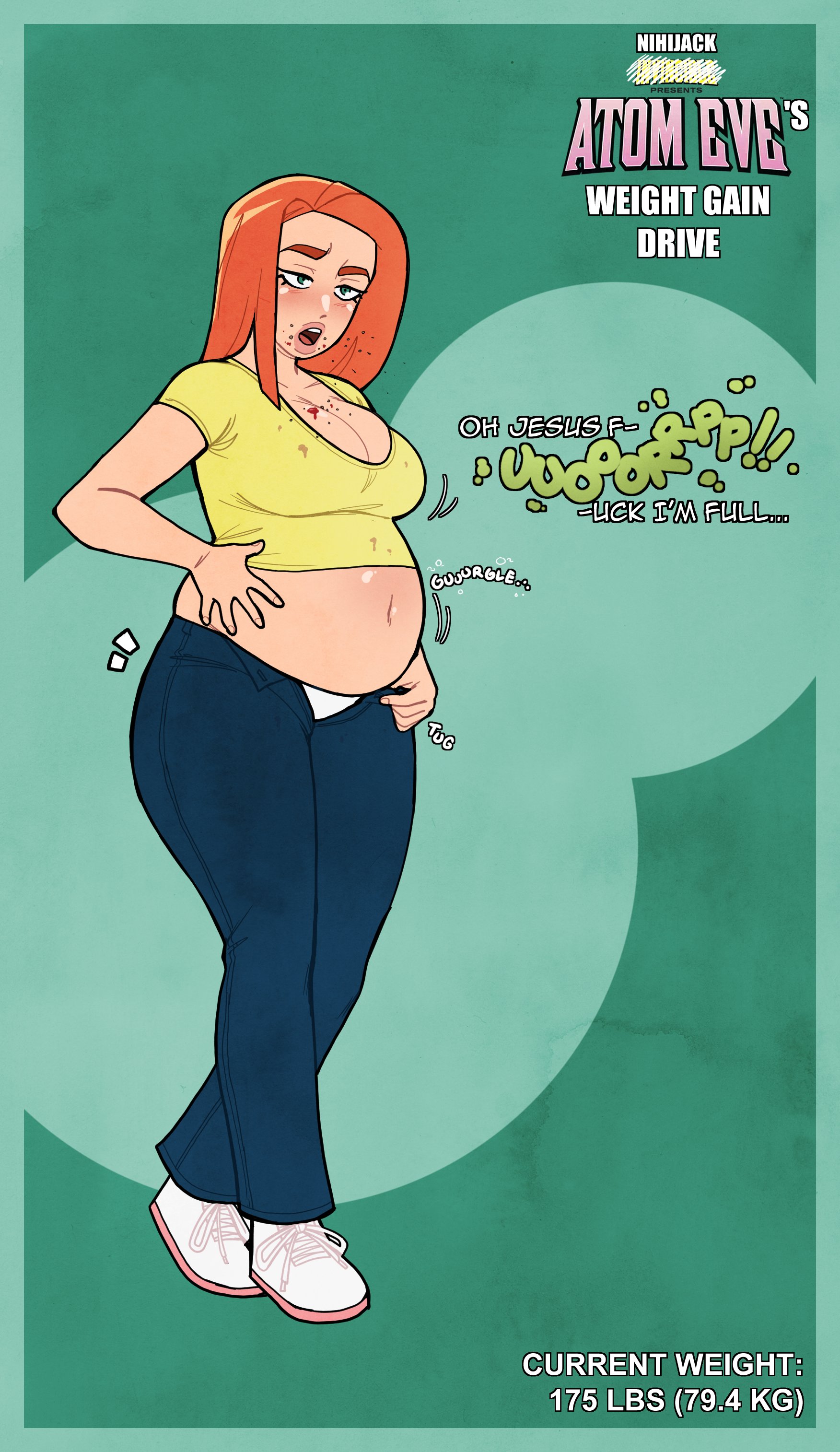 1girls, atom eve, belch, big breasts, bloated belly, blush, burp, burp fetish, burping, chubby, cleavage, crumbs, cursing, fat, female, female only, food stains, full belly, green eyes, invincible, invincible (tv series), long hair, navel, nihijack, orange hair, overstuffed, profanity, rumbling stomach, samantha eve wilkins, slob, stain, stuffed belly, stuffing, unbuttoned, unbuttoned pants, uncomfortable, weight gain