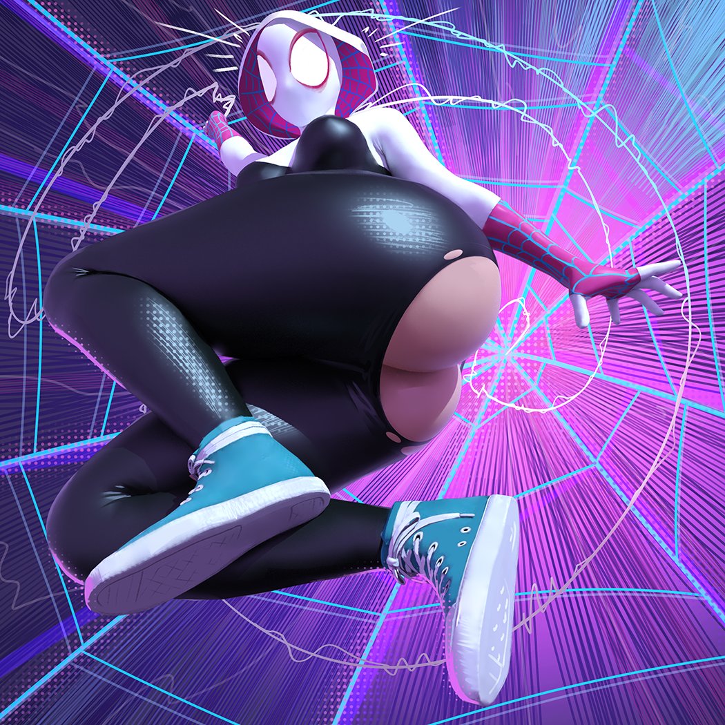 ass cheeks, ass focus, ass window, big ass, ghost spider, gwen stacy, marvel, marvel comics, popogori, ripped clothing, ripped pants, spider-gwen, spider-man (series), spider-man: into the spider-verse, spider-verse