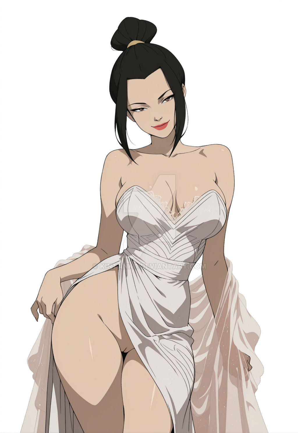 ai_generated avatar_the_last_airbender azula dress female female_only no_panties pussy side_slit side_slit_dress solo solo_female white_dress