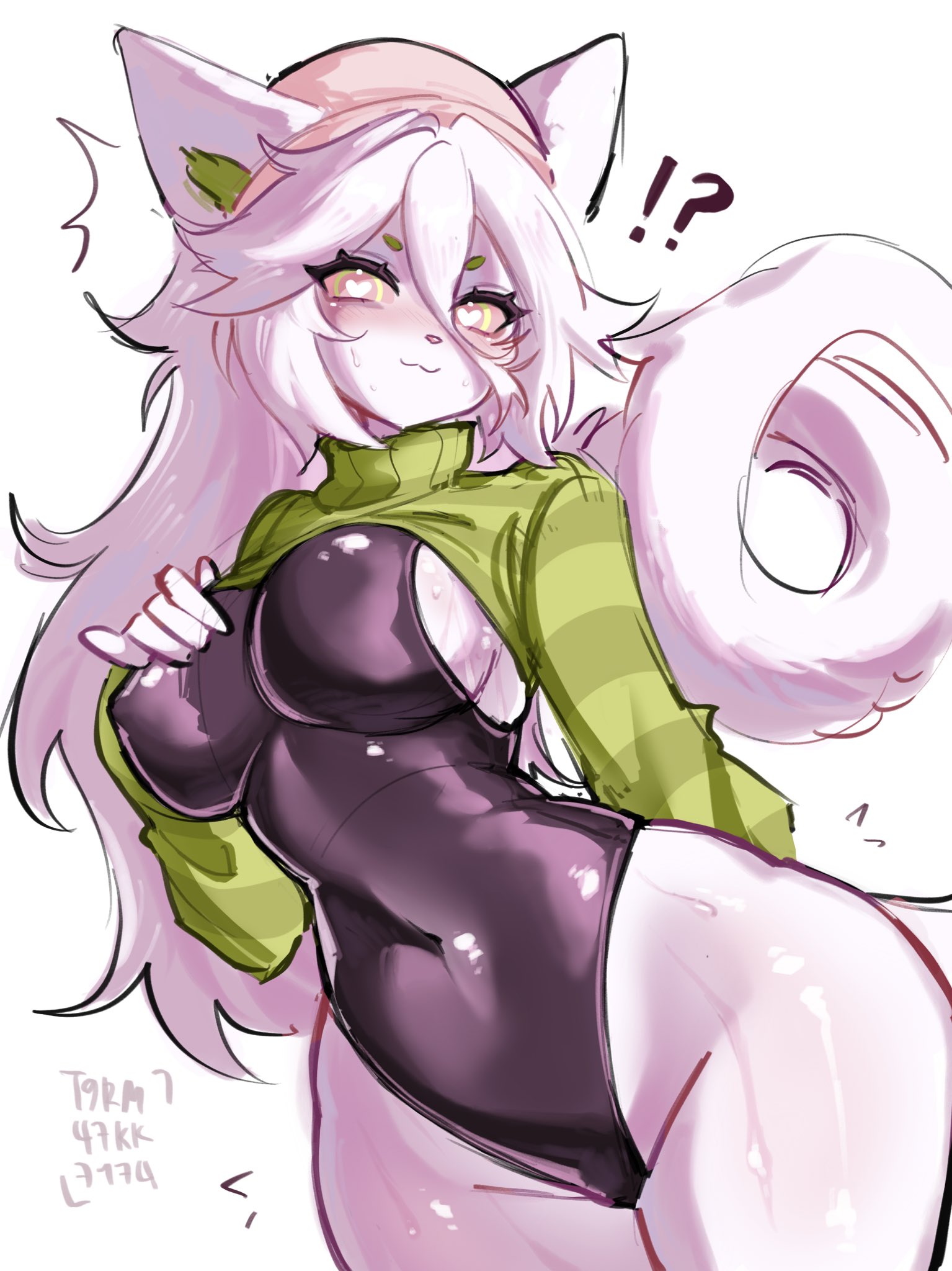 1girls, artist request, cat ears, cattail (chikomokii), cattail (pvz), plants vs zombies, swimsuit, tagme
