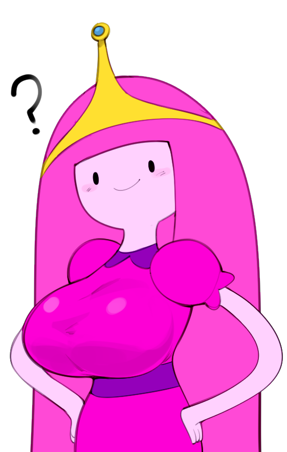 adventure_time big_breasts breasts bulumble-bee cartoon_network crown curious dressed hair long_hair looking_at_viewer pink_body pink_dress pink_hair pink_skin princess_bubblegum simple_background smile tagme tiara warner_brothers white_background