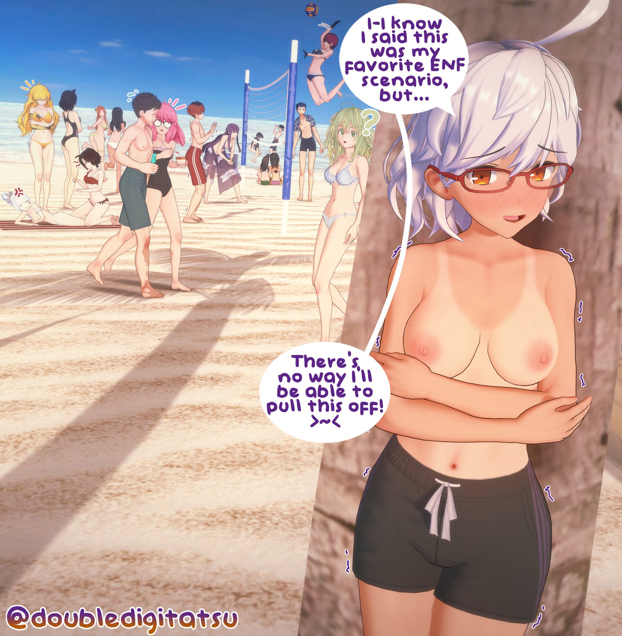 3d, ace attorney, bazett fraga mcremitz, beach, beach volleyball, blake belladonna, bleach, breasts, crossover, cu chulainn (fate), digit (doubledigit64), doubledigit64, ema skye, embarrassed nude female, embarrassing outfit, enf trying to avoid being caught, fate (series), female, female focus, fern (sousou no frieren), haimawari kouichi, hayase nagatoro, kay faraday, kazuho haneyama, koikatsu, komi shouko, komi-san wa komyushou desu, male swimwear challenge, multiple girls, my hero academia, nipples, orihime inoue, please don't bully me, nagatoro, public topless, ruby rose, rwby, senftember, senftember (2025), sousou no frieren, stark (sousou no frieren), swim shorts, swim skirt, tadano hitohito, tanline, tooru hagakure, topless, topless female, vigilante: my hero academia illegals, volleyball, weiss schnee, wholesome, yang xiao long