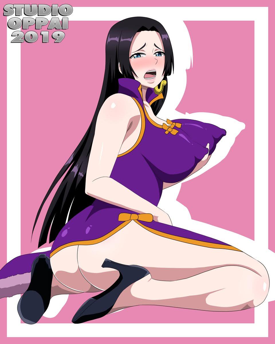 1girls, ass, ass crack, black hair, black-haired female, blue eyes, blush, boa hancock, breasts, butt crack, commentary request, curvy, female, female only, huge ass, huge breasts, looking at viewer, one piece, open mouth, solo, studio oppai, tagme
