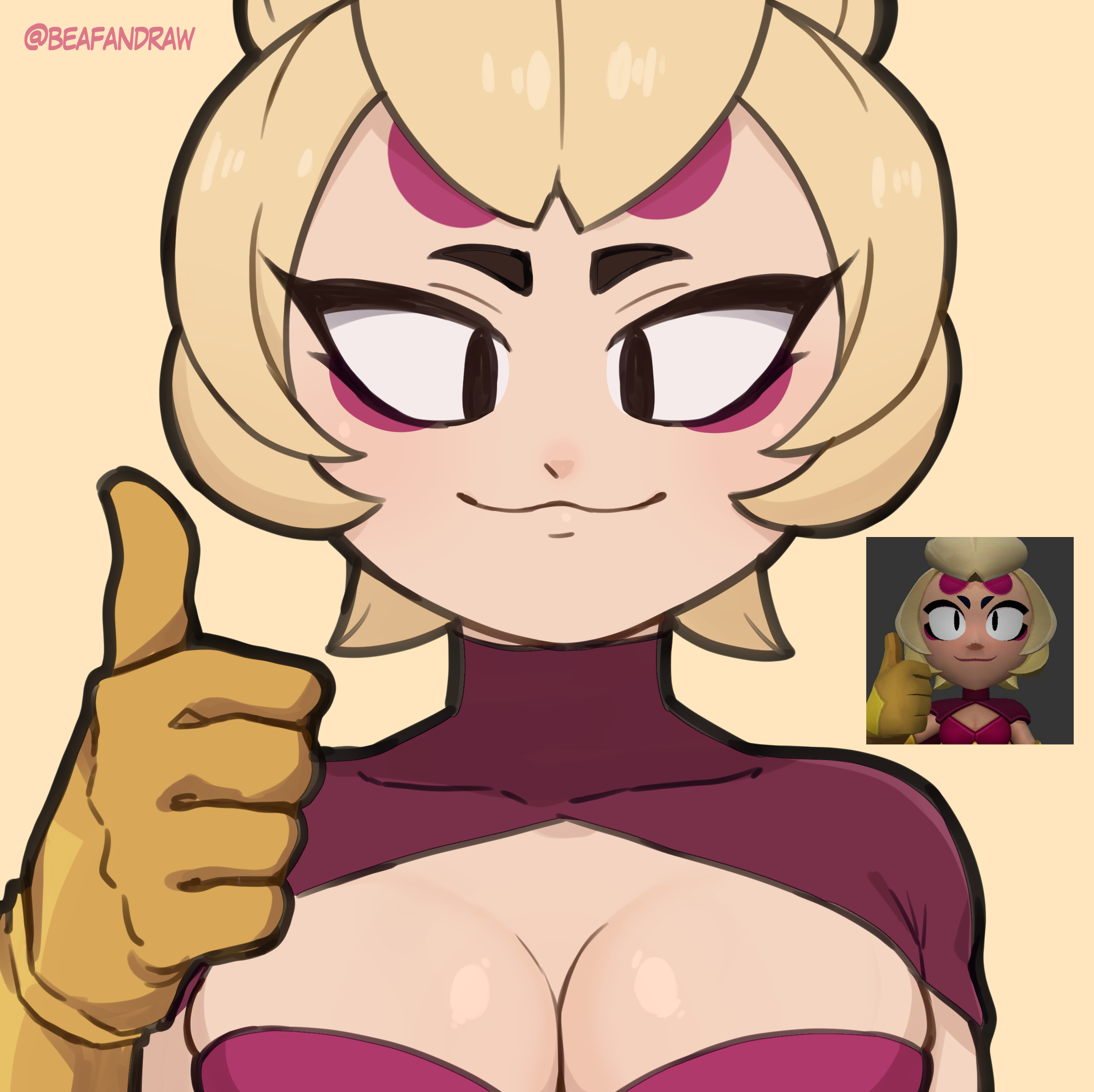 beafandraw, brawl stars, charlie (brawl stars), female, tagme, thumbs up