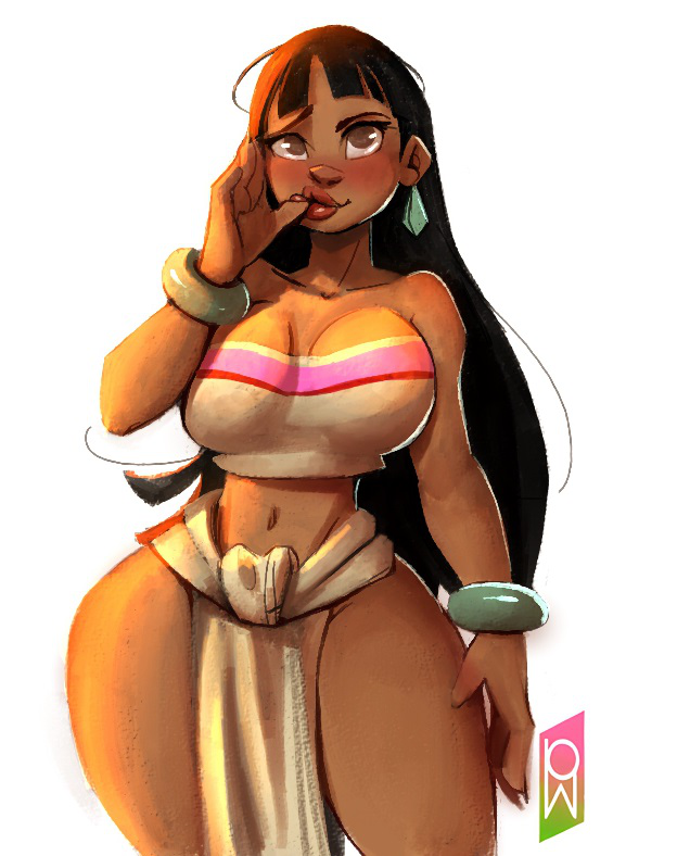 black_hair bracelets brown_eyes brown_skin chel cloth curvy dreamworks earrings large_ass large_breasts native solo solo_female the_road_to_el_dorado tomphelippe