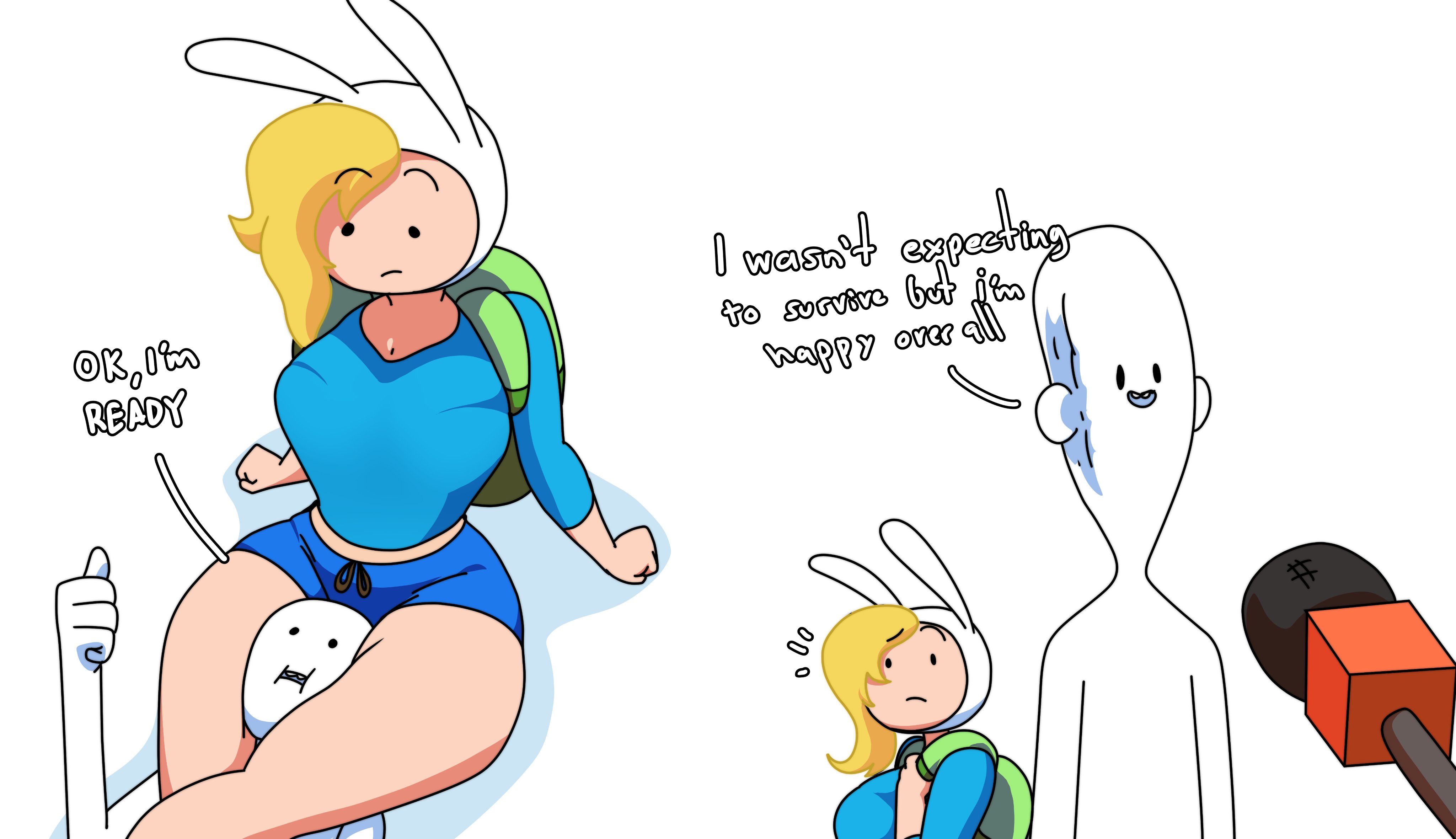 adventure time, backpack, bag, cartoon network, clothing, female, fionna the human girl, headscissor, human, inker comics, inkershike, male, pale skin, tagme, warner brothers