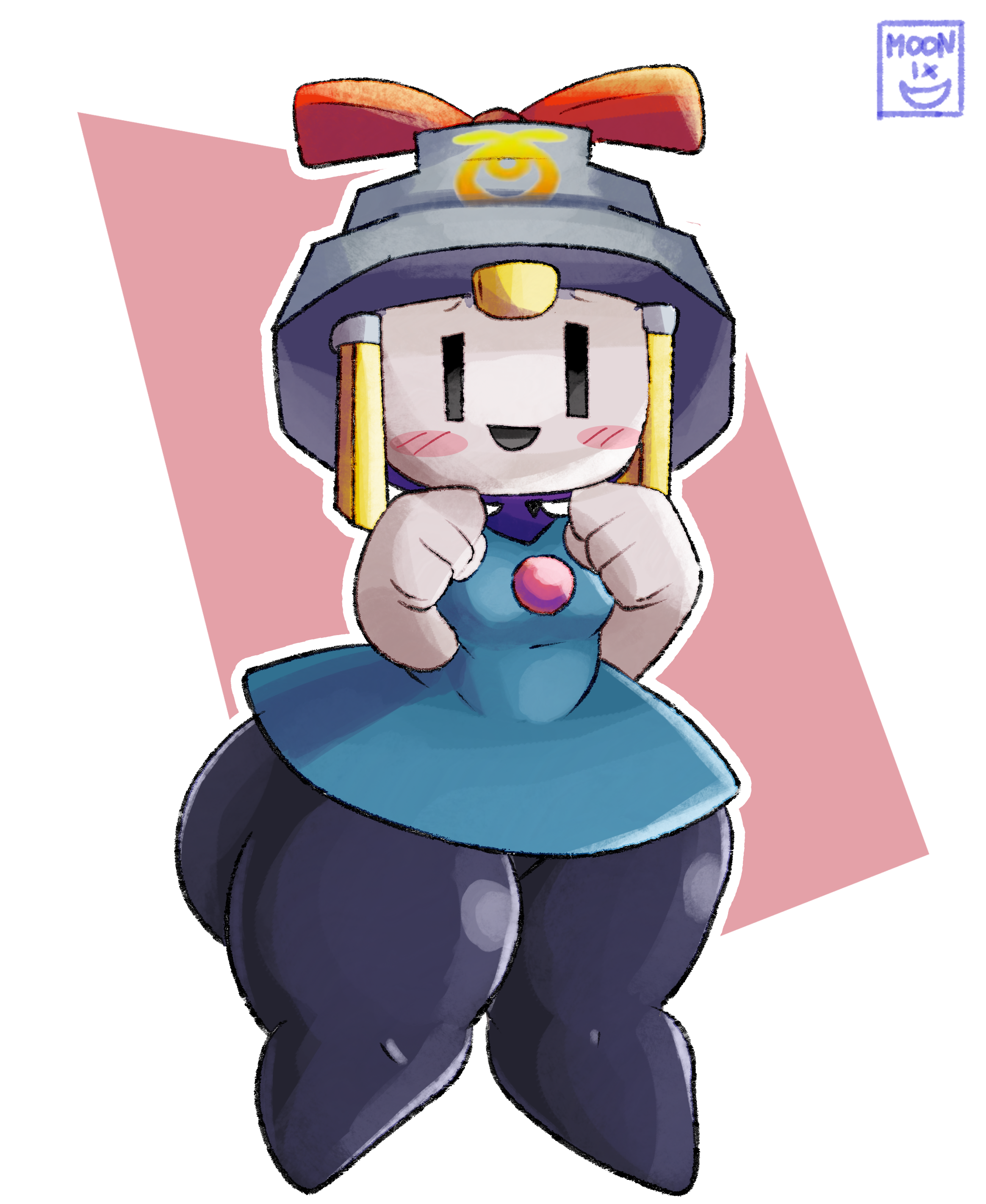 absurd res, ass, ass bigger than head, ass focus, belly, big legs, blush, bottomwear, breasts, clothed, clothing, connie (mario), dress, female, female only, hat, headgear, headwear, hi res, huge ass, huge butt, humanoid, mario (series), mario and luigi (series), mario and luigi: brothership, mob face, moonix xero, nintendo, paw pose, pose, short stack, shortstack, skirt, slightly chubby, small breasts, smile, solo, thick thighs, tight clothing, unknown species, white body, white skin, wide hips