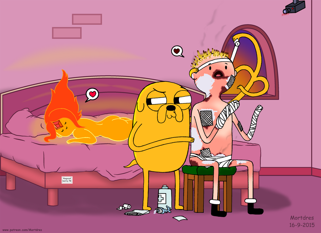 2015 adventure_time after_sex artist_name artist_website burn_scar cartoon_network dated finn_the_human flame_princess jake_the_dog male mortdres ouch patreon tagme warner_brothers