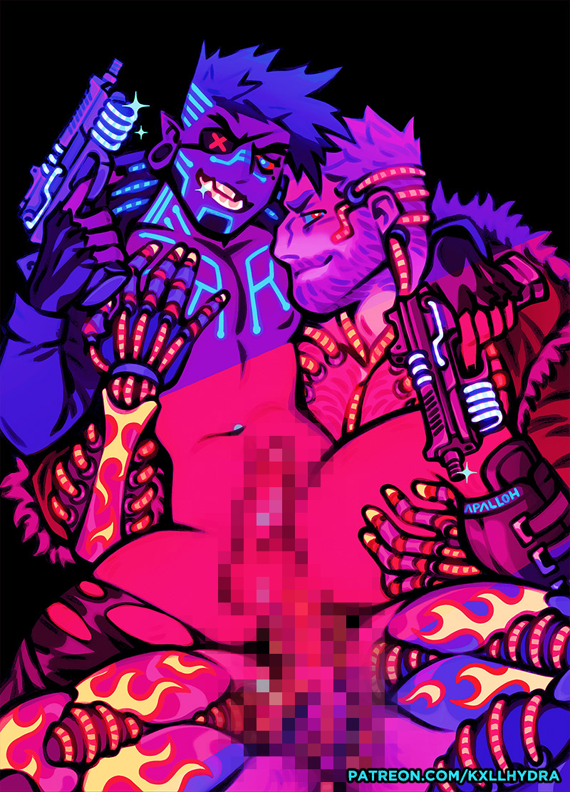 anal apalloh beard censored cyberpunk cyborg facial_hair gay gay_anal gay_sex gun handgun heavily_censored holding holding_gun holding_weapon kxllhydra male/male male_focus male_penetrated male_penetrating_male mechanical_arms mosaic_censoring muscular muscular_male original pixelated_penis weapon yaoi