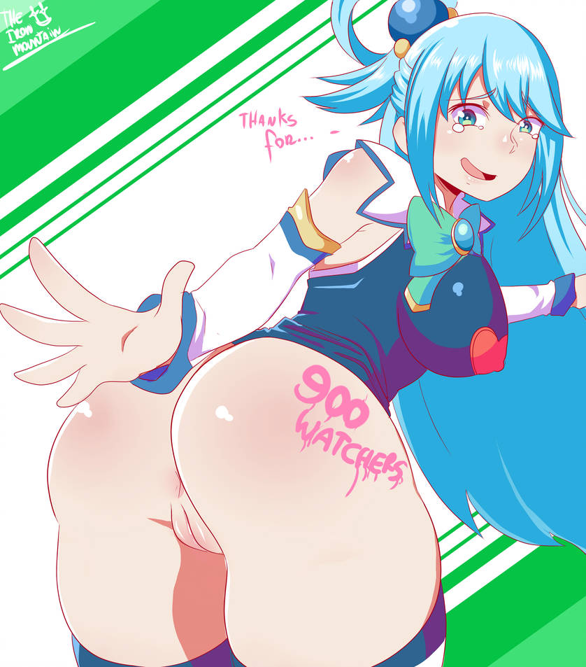 aqua (konosuba), ass, blue hair, bottomless, female, kono subarashii sekai ni shukufuku wo!, long hair, pussy, tagme, tears, theironmountain, thick thighs, uncensored