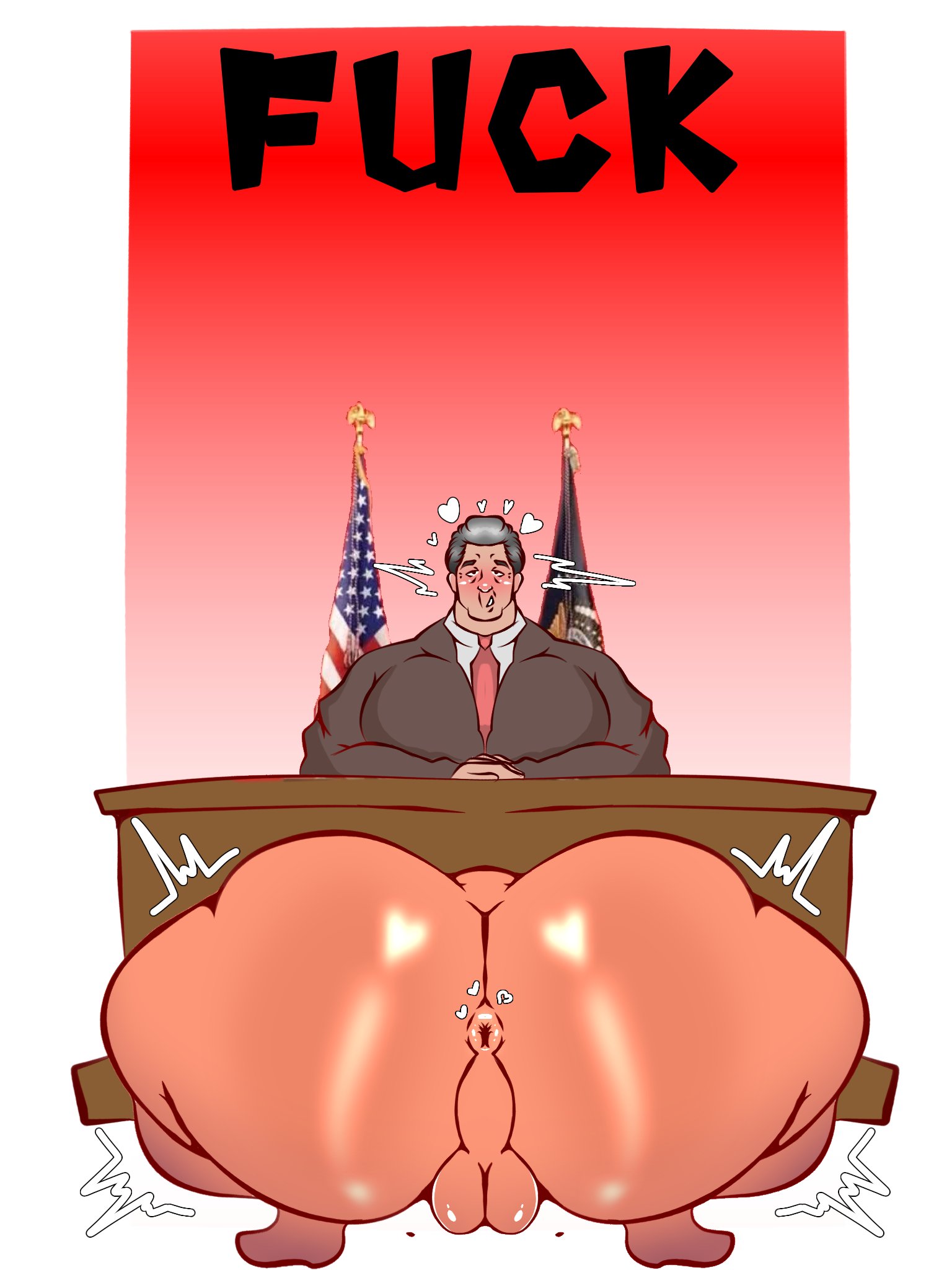 2boys, balls, bara, bara tiddies, bara tits, big ass, big ass (male), big butt, big pecs, big tits, bill clinton, bottomless, bottomless male, bubba, busty, desk, donald trump, donald trump is a slut, fellatio, gay, graying hair, huge ass, huge butt, huge pecs, huge tits, implied oral, male, male only, male/male, naked, old man yaoi, oral, oral penetration, oral sex, political, political cartoon, politics, real person, sucking dick under desk, two-tone hair, uameyg, what, yaoi