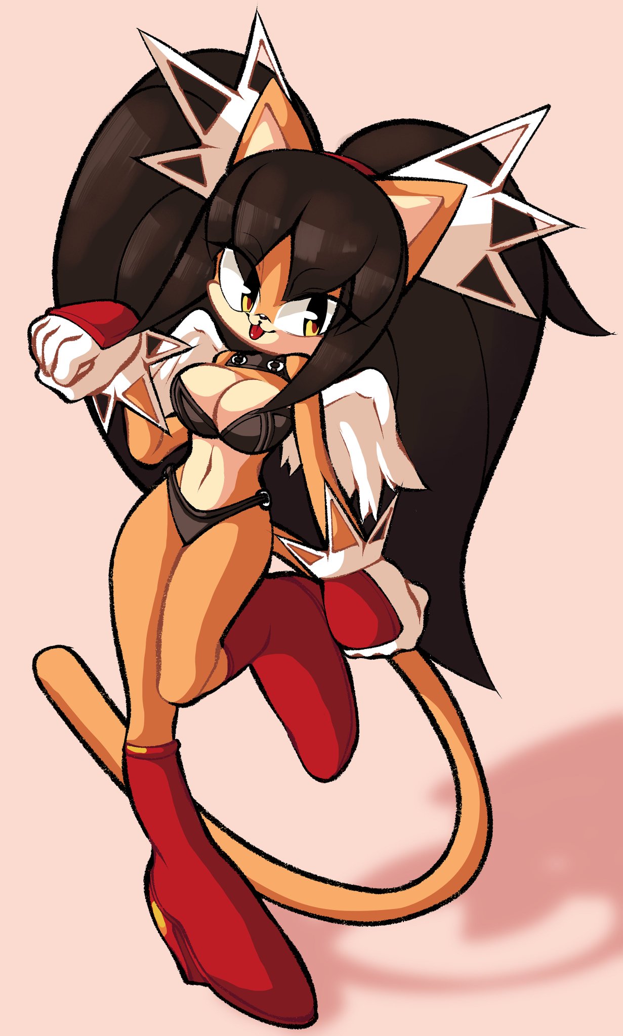 1girls anthro bangs black_hair honey_the_cat large_breasts long_hair nan0lovesyou solo sonic_(series) tongue_out twintails