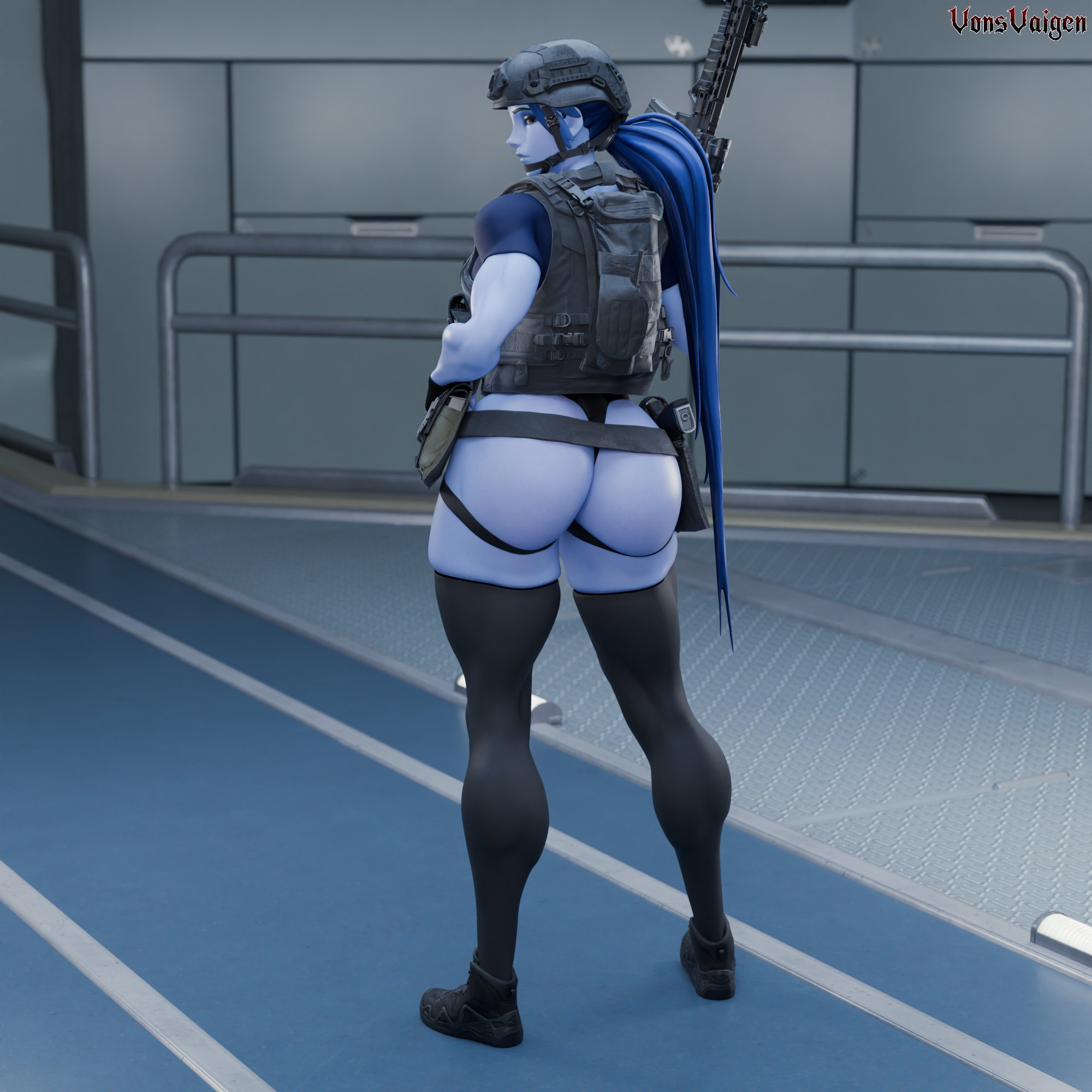 1girls, 3d, abs, amelie lacroix, ass, beach, big ass, big breasts, blizzard entertainment, breasts, female, female only, fit, fit female, gun, looking at viewer, muscular, muscular female, overwatch, overwatch 2, purple skin, solo, tactical gear, tattoo, thick thighs, thong, vonsvaigen, wide hips, widowmaker, yellow eyes