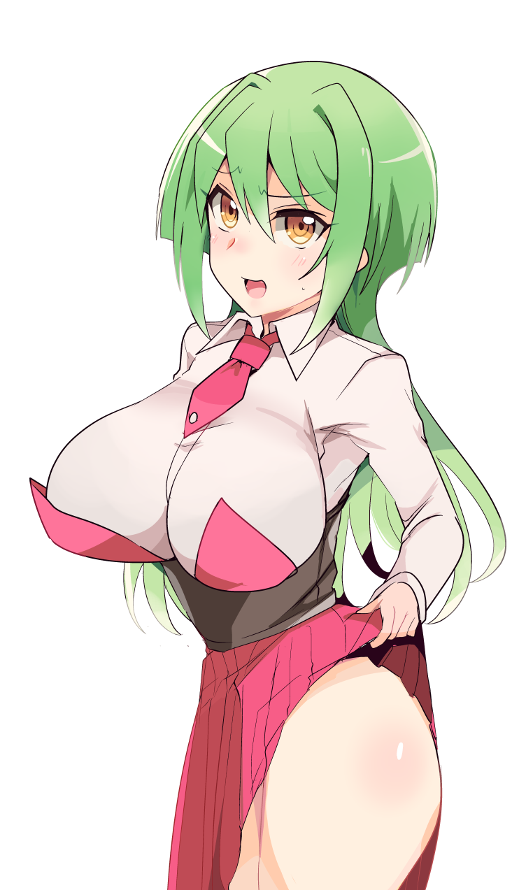 anjou_tokoha breasts cardfight!!_vanguard cardfight!!_vanguard_g clothed green_hair large_breasts legs no_nude no_panties no_sex oda_koziki simple_background skirt skirt_lift thighs white_background