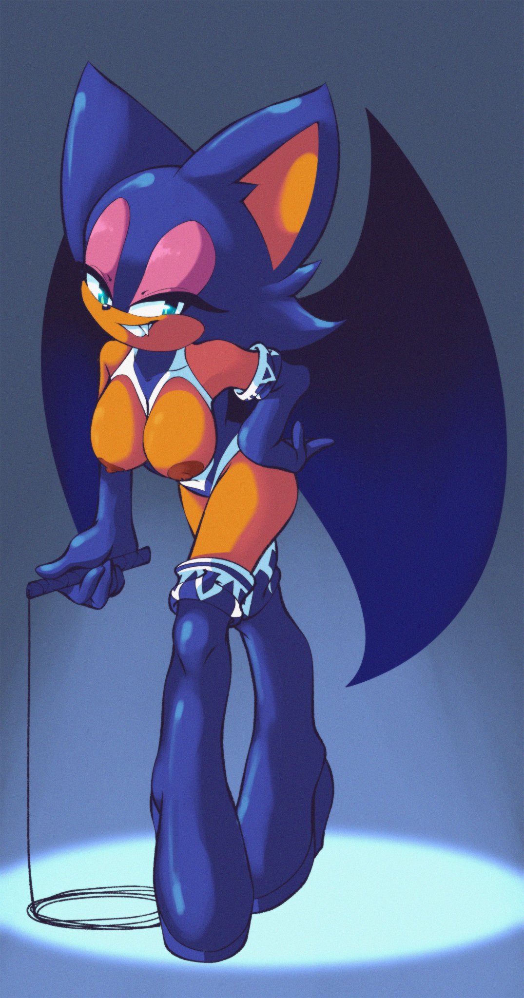 1girls anthro bat big_breasts dark_nipples dominatrix exposed_breasts female green_eyes large_breasts nan0lovesyou nipples rouge_the_bat solo sonic_(series) whip