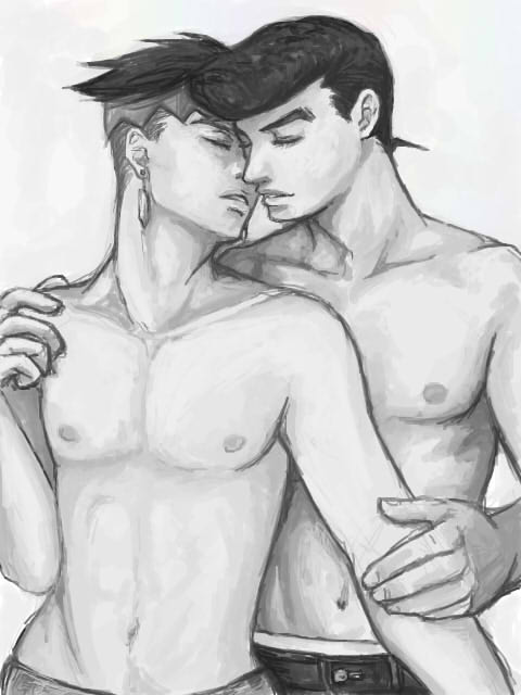 2boys boxers boxers_(clothing) boxers_only diamond_is_unbreakable gay jojo's_bizarre_adventure josuke_higashikata male male/male male_only rohan_kishibe yaoi