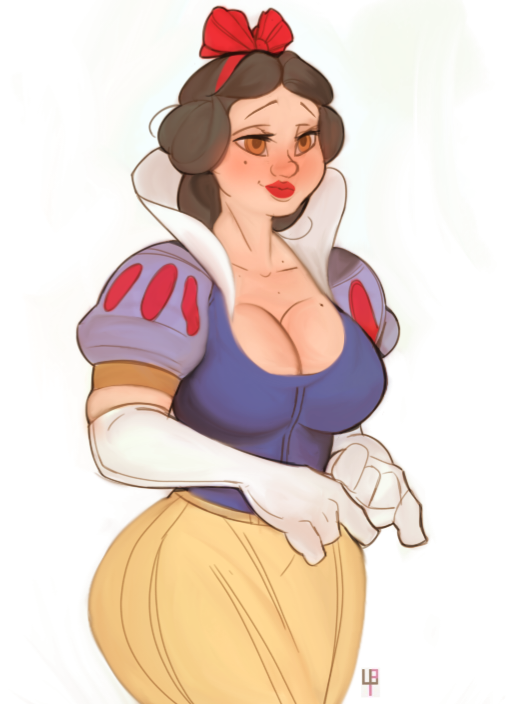 2d black_hair blue_dress bow bow_ribbon brown_eyes disney disney_princess dress female full_color fully_clothed large_breasts no_penetration snow_white_(disney) snow_white_and_the_seven_dwarfs solo solo_female tomphelippe