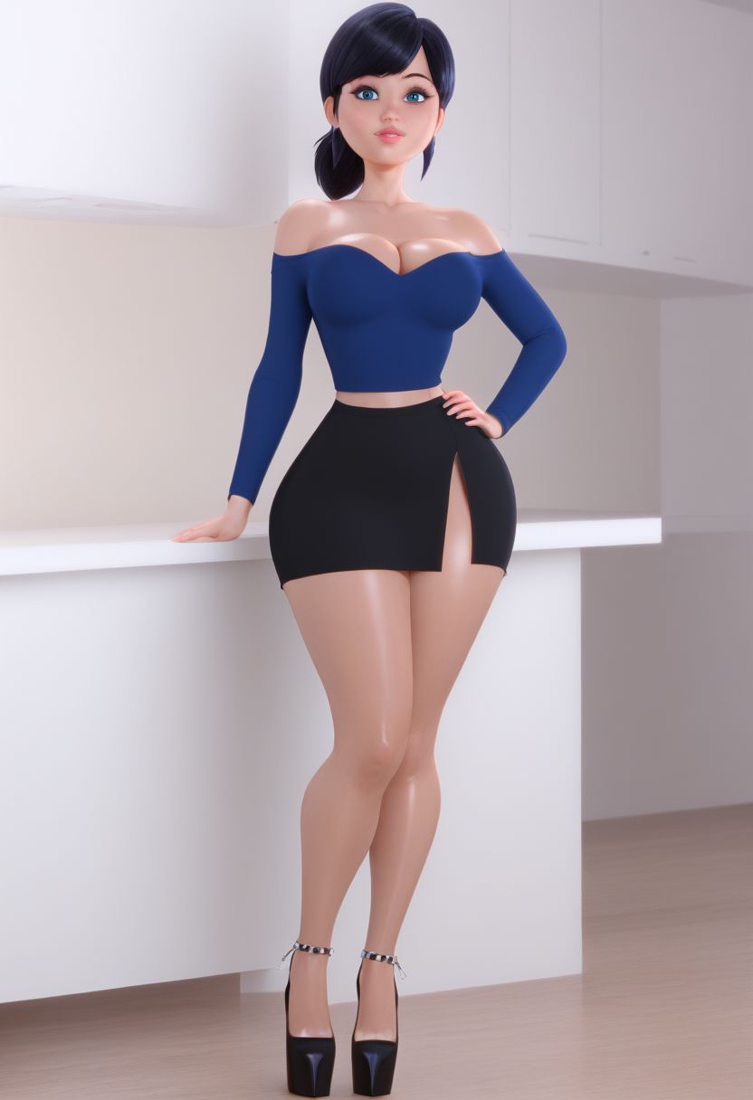 1girls ai_generated black blue blue_hair breasts eyes fanmade high_heels marinette_cheng marinette_dupain-cheng miraculous_ladybug shirt skirt voluptuous_female