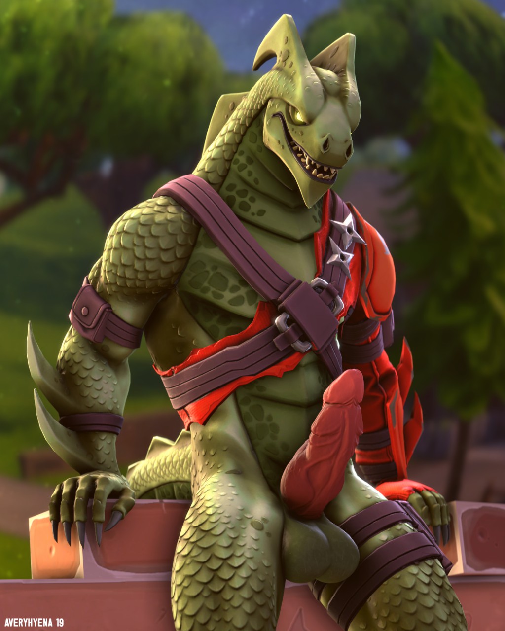 1boy 3d anthro averyhyena dragon erection fortnite hybrid_(fortnite) lizard male male_only partially_clothed penis scalie solo tagme video_games