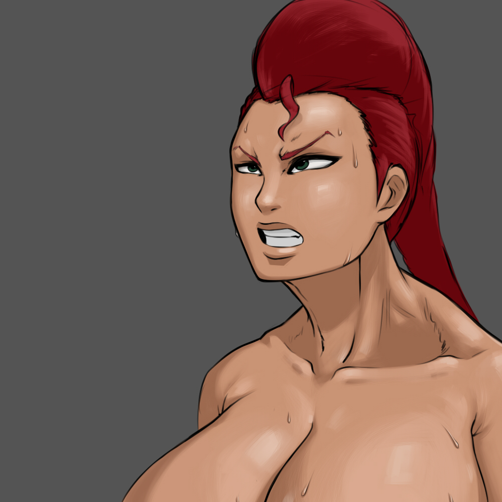 angry clenched_teeth crimson_viper huge_breasts long_hair milf rampage0118 solo street_fighter upper_body