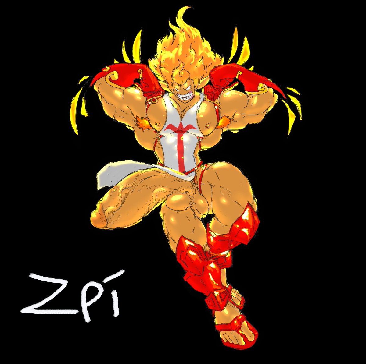 5_toes boner clothing erection flexing footwear hair humanoid_penis hyper hyper_penis iop male male_only muscular muscular_male pecs penis sandals solo solo_male teeth toes vein veiny_penis video_games wakfu zenpei