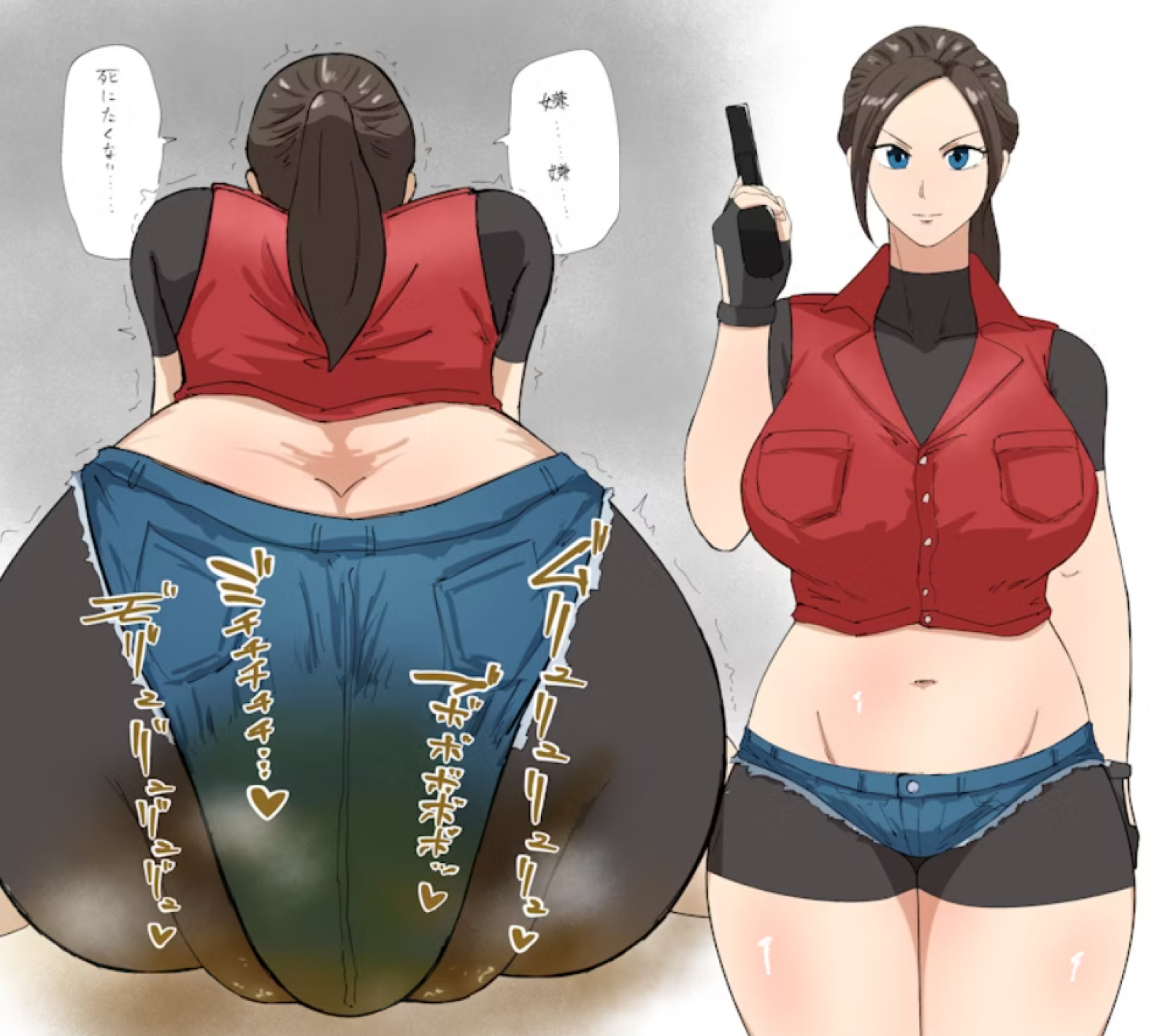 claire redfield, female, hotpants, ponytail, resident evil, resident evil 2, scat, shorts