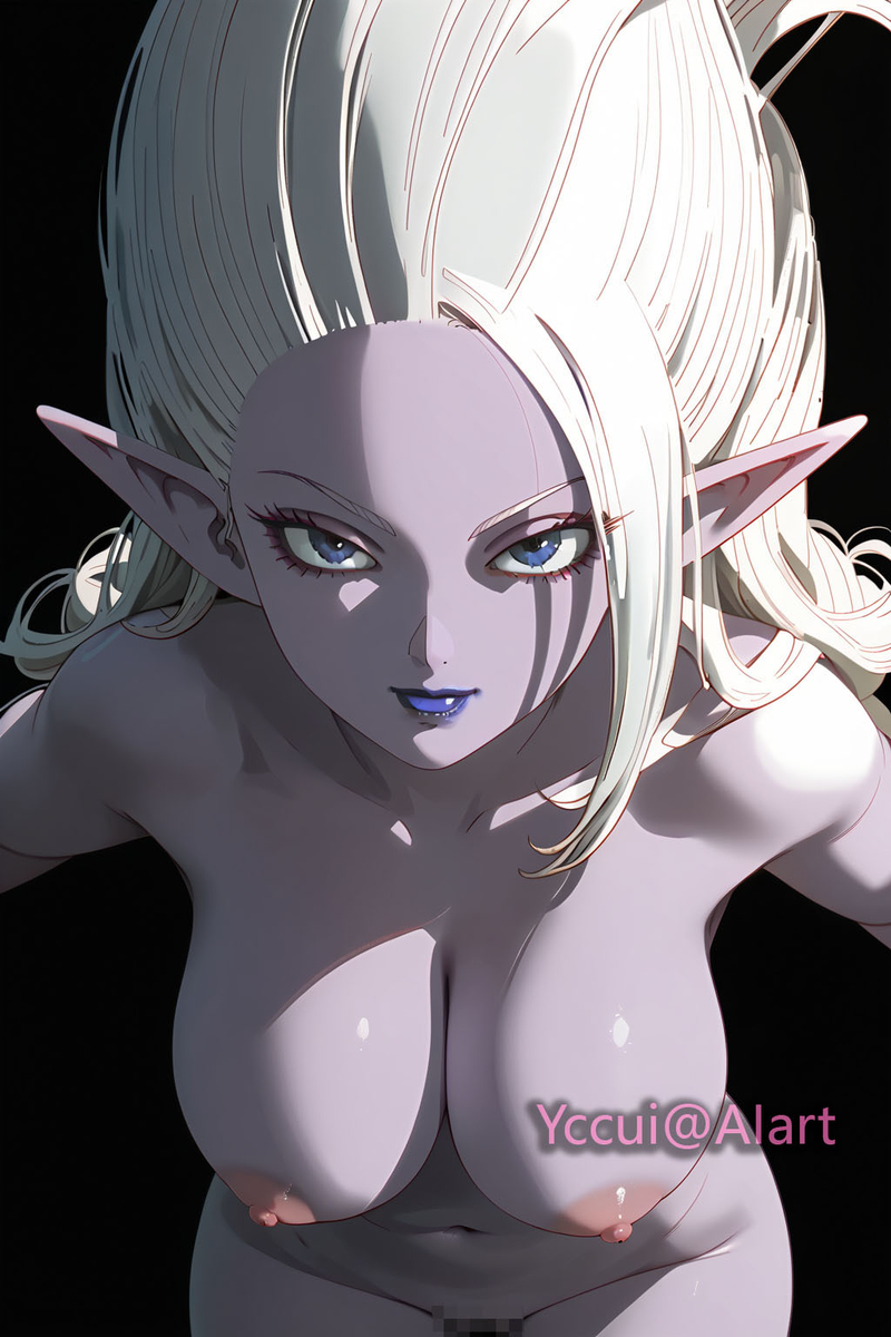 ai_generated big_breasts breast_grab breasts breasts_out dr._arinsu dragon_ball dragon_ball_daima embarrassed female female_only long_hair looking_at_viewer nude nude_female oral oral_vore solo solo_female