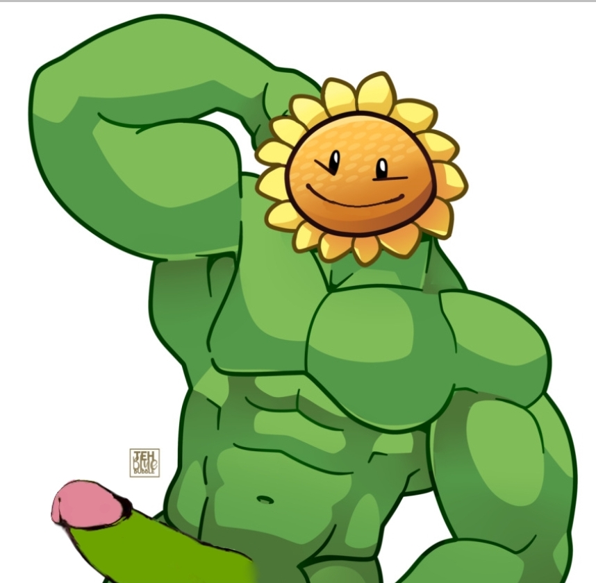 anthro big_penis dendrophilia green_skin male meme muscles plant plantie plants_vs_zombies sunflower_(pvz) tagme