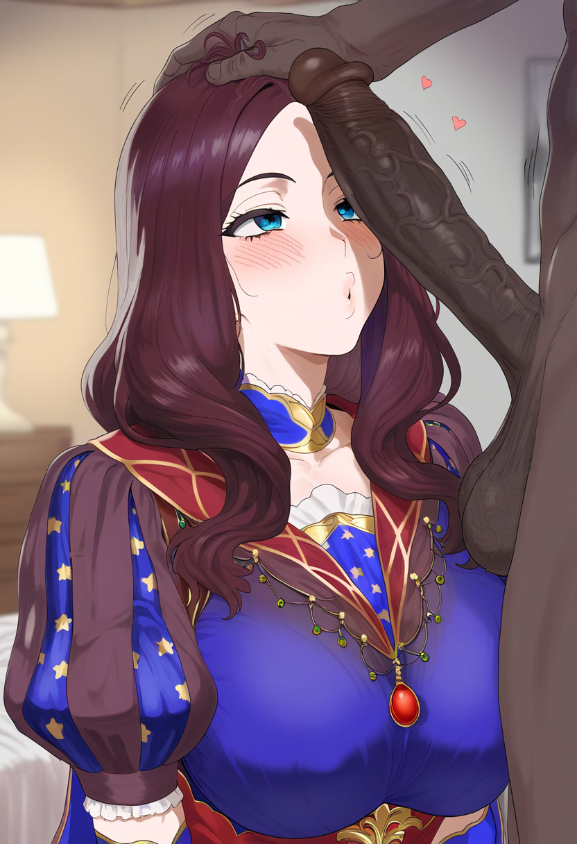 1boy 1girls ai_generated big_breasts blush breasts brown_hai cock_worship dark-skinned_male fate/grand_order fate_(series) huge_breasts large_breasts leonardo_da_vinci_(fate) leonardo_da_vinci_(fate/grand_order) light-skinned_female looking_pleasured mature_female milf