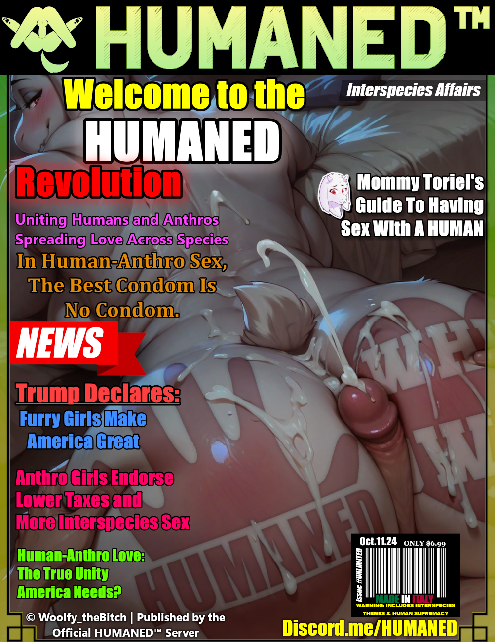 ai_generated furry furry_female human human_on_anthro humaned humanoid_penis magazine magazine_cover original toriel undertale undertale_(series) woolfy_thebitch