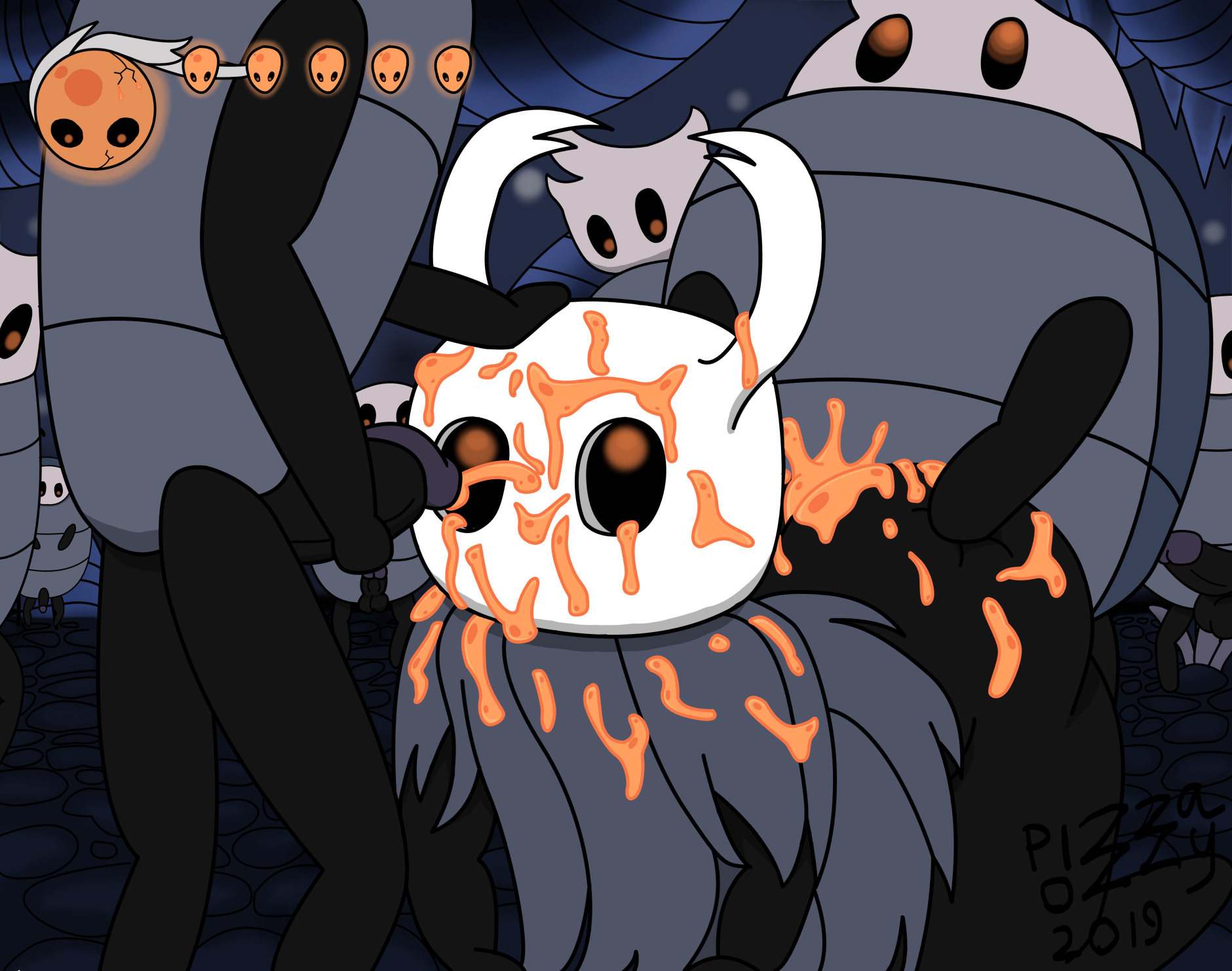 2019, ambiguous gender, arthropod, ass, big ass, big butt, cum, cum inside, cum on ass, cum on butt, cum on face, cumshot, ejaculation, eyebrowless, gay domination, group, group sex, hi res, hollow knight, infection, insects, male, male focus, male only, male/ambiguous, orgasm, penetration, penis, pizzaozzy (artist), sex, solid eyes, the infection (hollow knight), the knight (hollow knight), threesome, video games