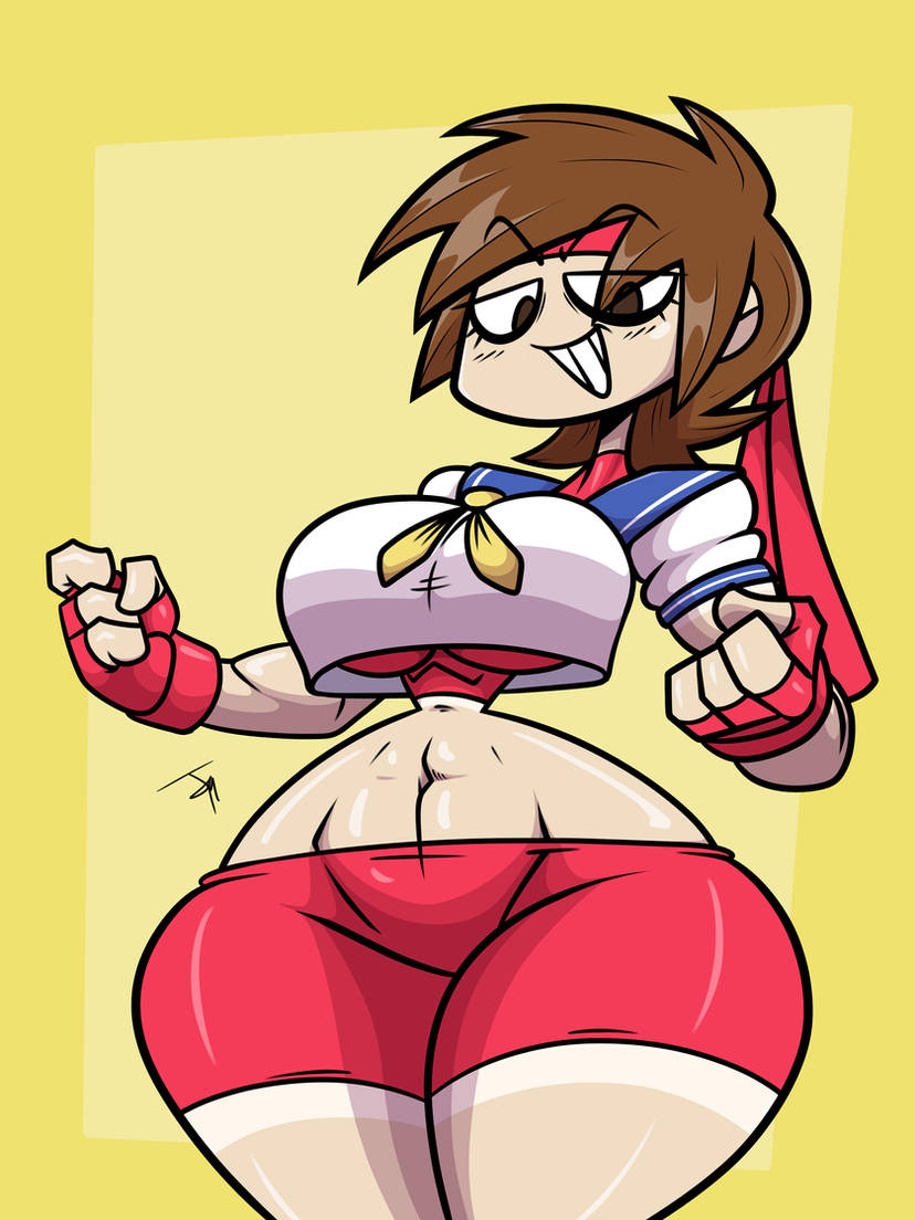 brown_eyes brown_hair fully_clothed hips_wider_than_shoulders juramg sakura_kasugano street_fighter thin_waist