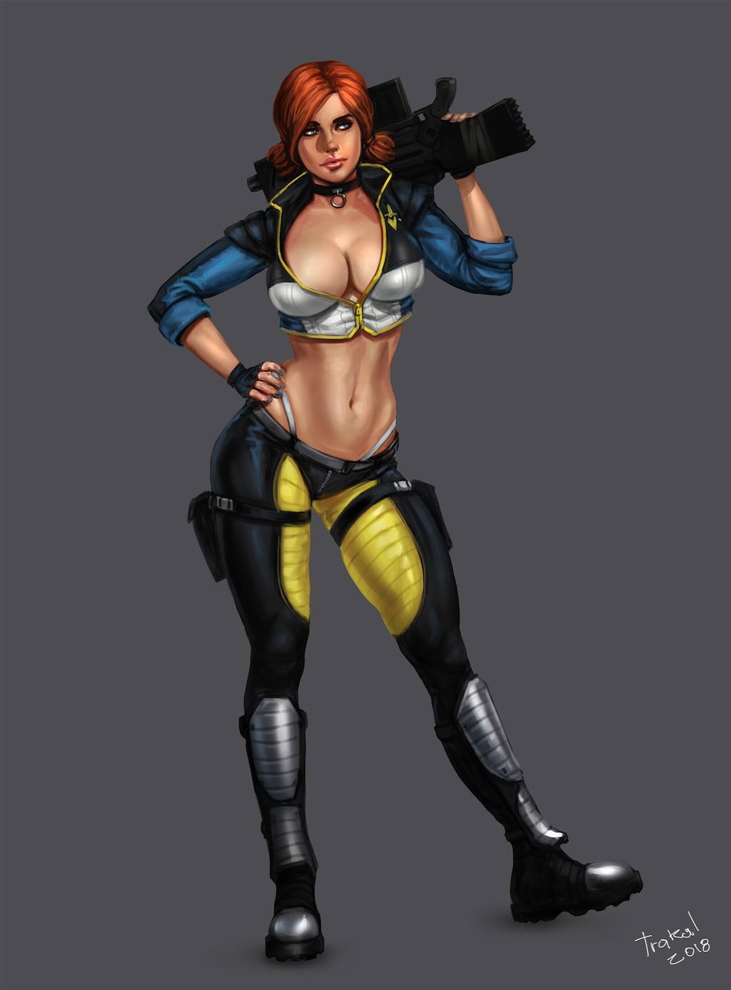 armored_boots big_breasts cyberpunk gun jessica_cannon red_hair salvador_trakal sin_(game) sin_episodes