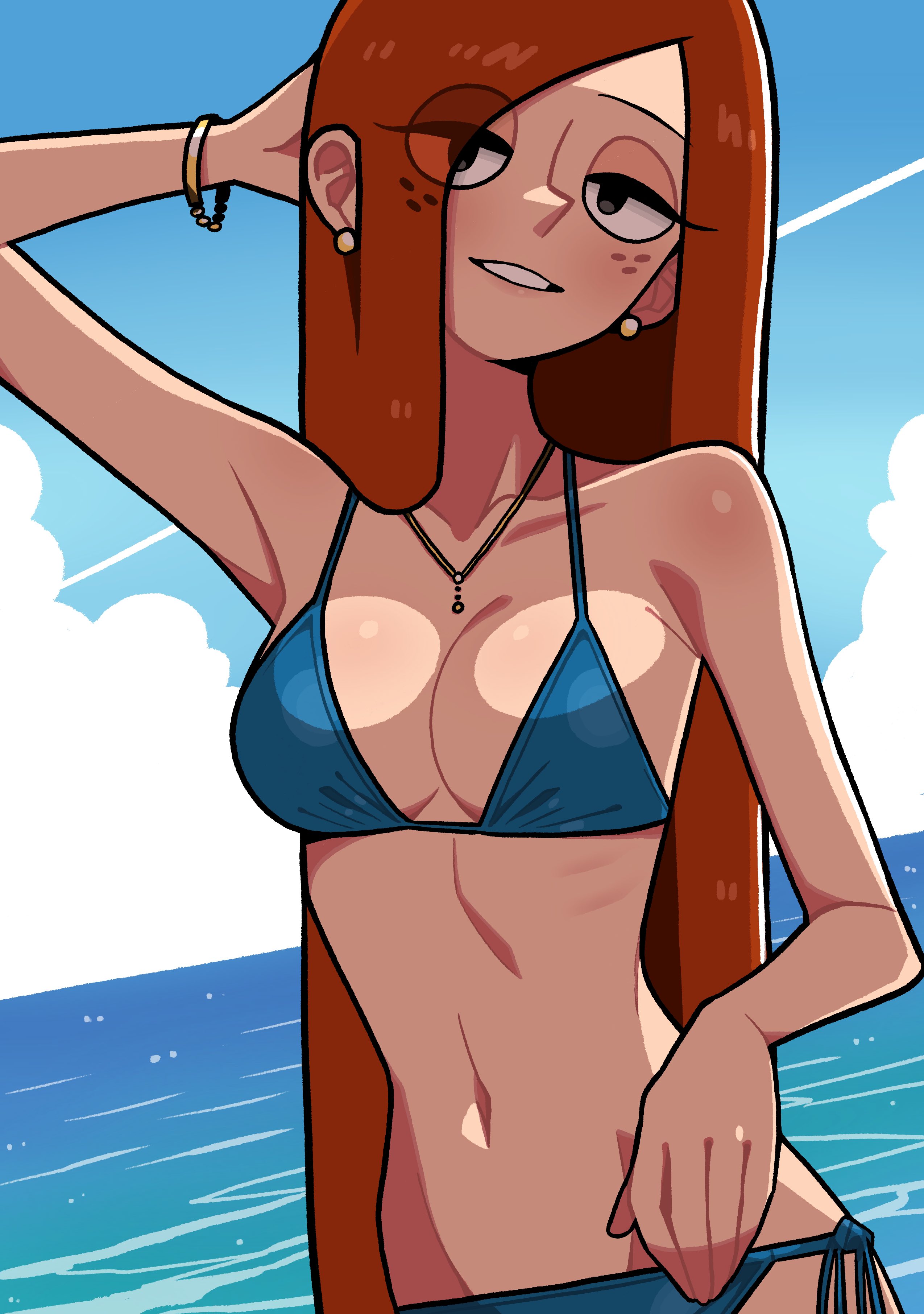 1girls, bikini, disney, disney channel, female, ginger, ginger female, ginger hair, gravity falls, light skin, light-skinned female, long hair, looking at viewer, micro bikini, n k m, red hair, redhead, redhead female, teenage female, teenager, wendy corduroy, young, young adult, younger female