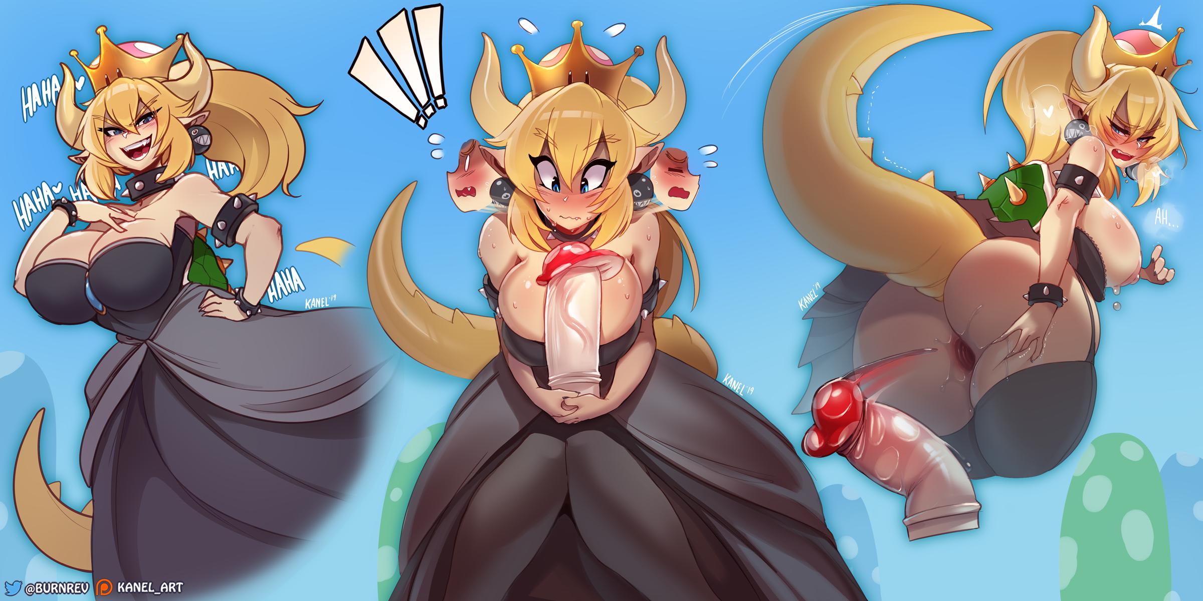 after sex, ass, big ass, big breasts, blush, bowsette, breasts, cleavage, erection, female, gaping, gaping pussy, genderswap, kanel, large breasts, male, mario (series), new super mario bros. u deluxe, nintendo, penis, pussy, rule 63, straight, thighhighs