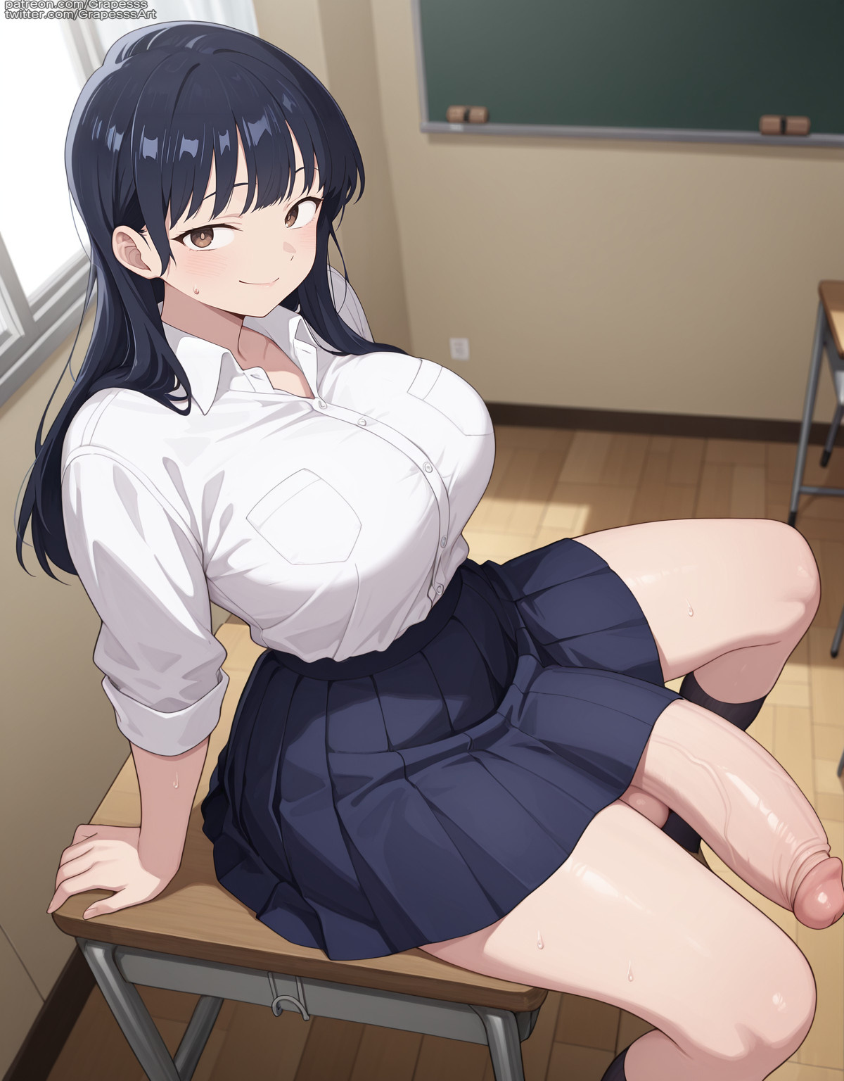 ai generated, boku no kokoro no yabai yatsu, futanari, grapesss, intersex, light skin, light-skinned futa, solo futa, yamada anna