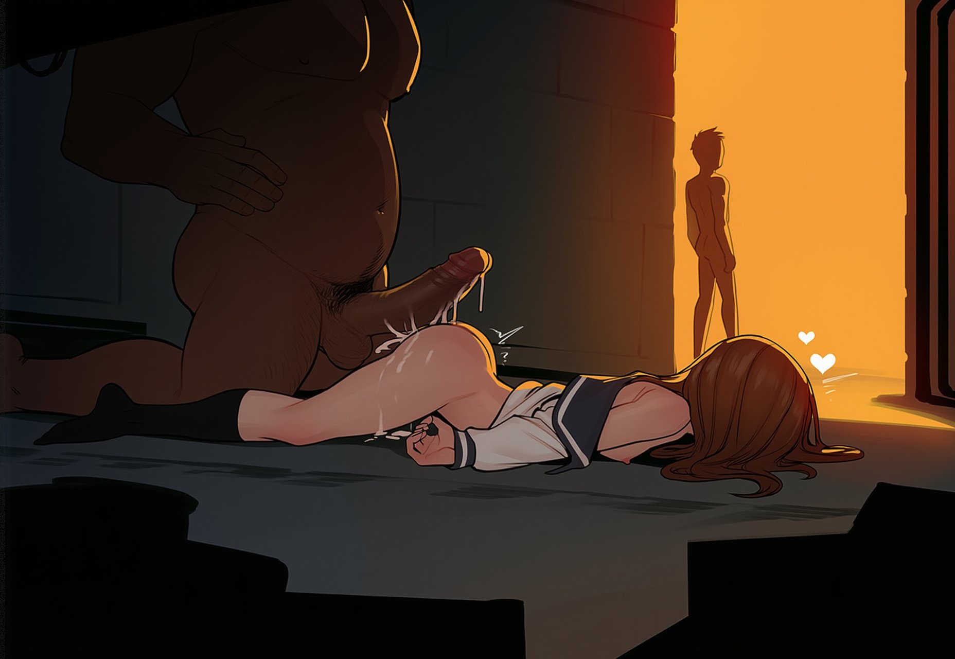 1boy, 1girls, 2boys, after sex, ai generated, big penis, cuckold, dark skin, dark-skinned male, female, interracial, jimmers, karakai jouzu no takagi-san, male, netorare, ntr, penis, takagi-san