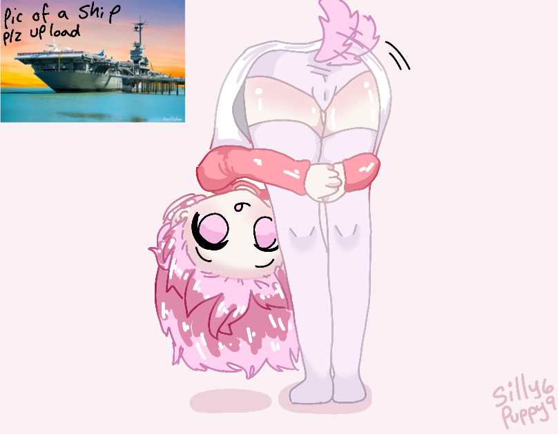 bending_over colored doggirl flashing_at_viewer holding_legs only_female pink_hair puppygirl shaded showing_panties tailwag thigh_highs