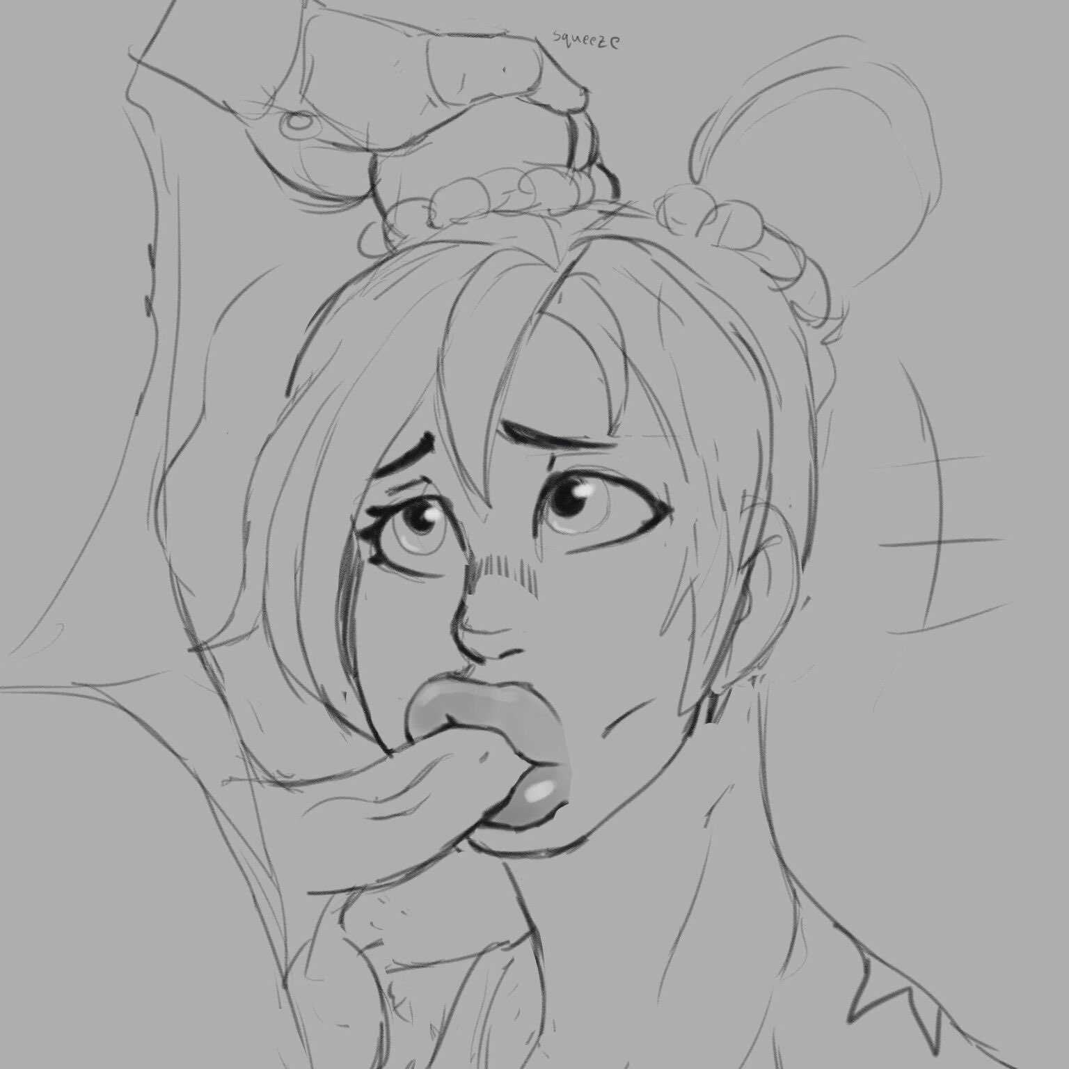 1boy, 1girls, birthmark, fellatio, female, joestar birthmark, jojo's bizarre adventure, jolyne kujo, jumbogumbo, male, oral, sketch, stone ocean, tagme, thick lips