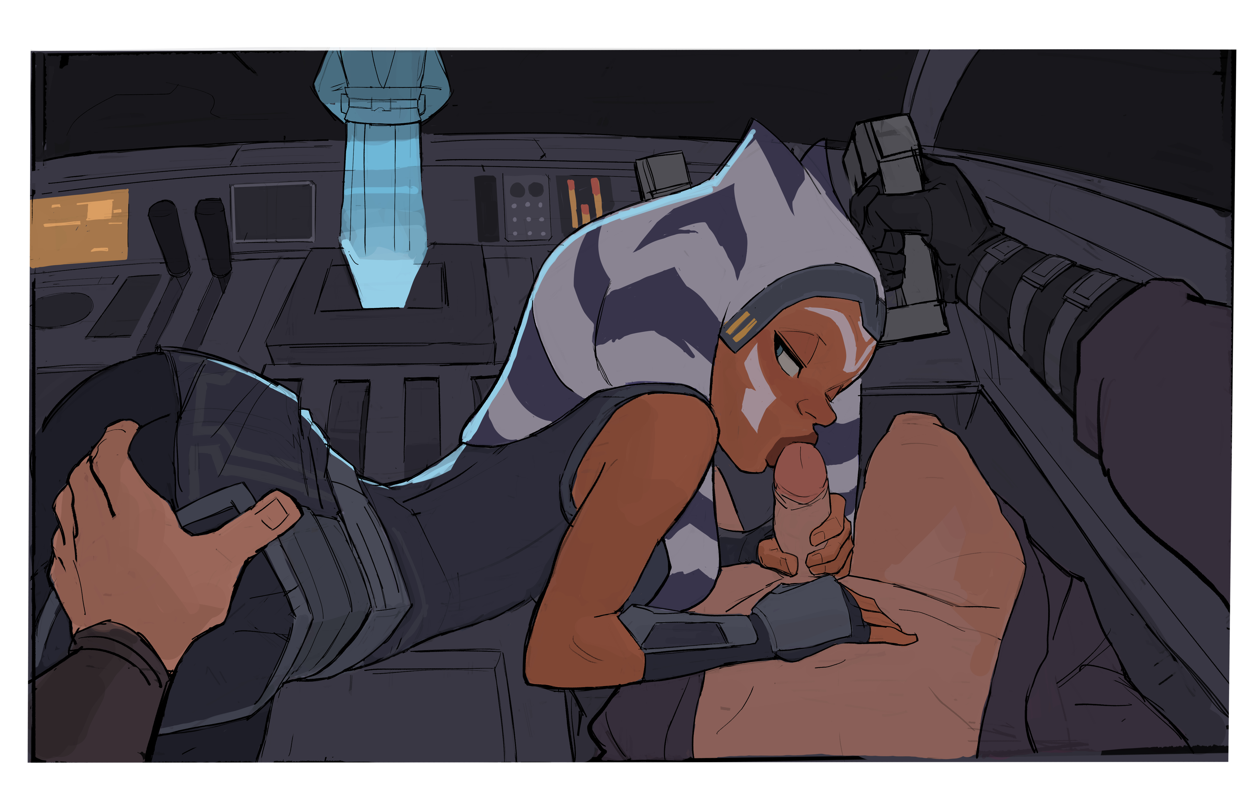 1boy, 1girls, 2d, ahsoka tano, alien, alien girl, alien humanoid, alien/human, amugea, anakin skywalker, ass, ass grab, background, black bodysuit, blue eyes, bodysuit, cheating, cheating (relationship), cheating husband, clothed, clothed ass, clothed female, clothed male, clothed sex, clothing, cockpit, color, cybernetic arm, cybernetic limb, cybernetics, cyborg, dress, eyes, facetime, fellatio, female, fingerless gloves, genitals, gloves, groping, headband, headgear, hologram, horn, human, human male, humanoid, indoors, jedi, jedi knight, jedi padawan, kissing penis, leggings, light skin, light-skinned male, lips on penis, long gloves, long sleeves, looking at partner, looking back, male, male pov, minidress, open clothes, open eyes, oral, oral sex, orange body, orange skin, partial male, penis, penis grab, penis in mouth, penis out, phone call, pov, science fiction, sex, sex in car, sex in vehicle, sitting, sleeveless, sleeveless dress, spacecraft, spacecraft interior, spaceship, star wars, student, tattoo, teacher, teacher and student, tentacle hair, the clone wars: season seven, togruta, vambraces, vehicle, vehicle interior, vehicle sex