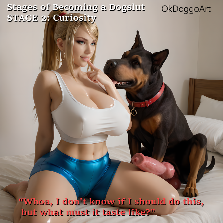 1dog 1girls 3d ai_generated alternate_breast_size aroused bedroom big_ass big_breasts big_butt bimbo blonde_hair blue_eyes blue_shorts canine dialogue english english_dialogue english_text erection female female_human/male_feral gym_shorts gym_uniform hoop_earrings imminent_sex implied_zoophilia interspecies knotted_penis large_breasts long_hair male_feral/female_human metroid okdoggo pony_diffusion_xl samus_aran shiny_skin sit sitting_on_bed stable_diffusion tank_top text thick_thighs yoga_shorts zoophilia