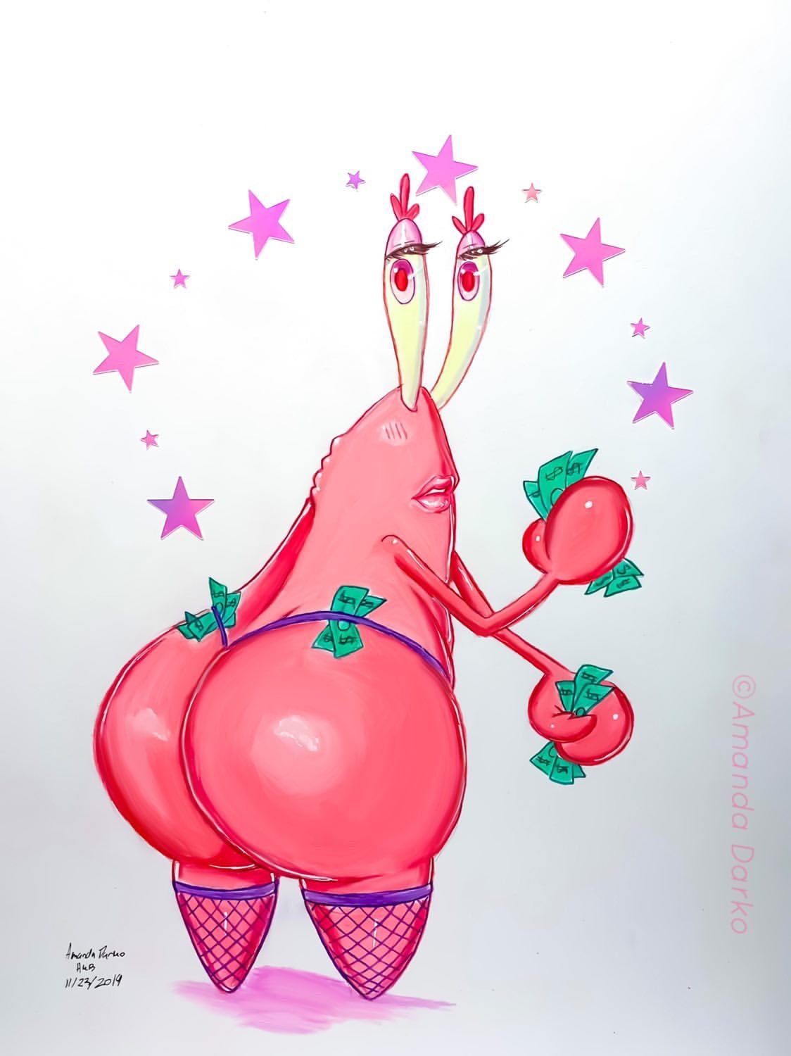 1boy amandadarko anthro ass big_ass bubble_butt crab crustacean fishnets g-string gay girly lips looking_back makeup male male_only money money_in_thong money_under_clothes mr_krabs nickelodeon rear_view rule_63 simple_background smooth_skin solo spongebob_squarepants stockings stripper thighhighs