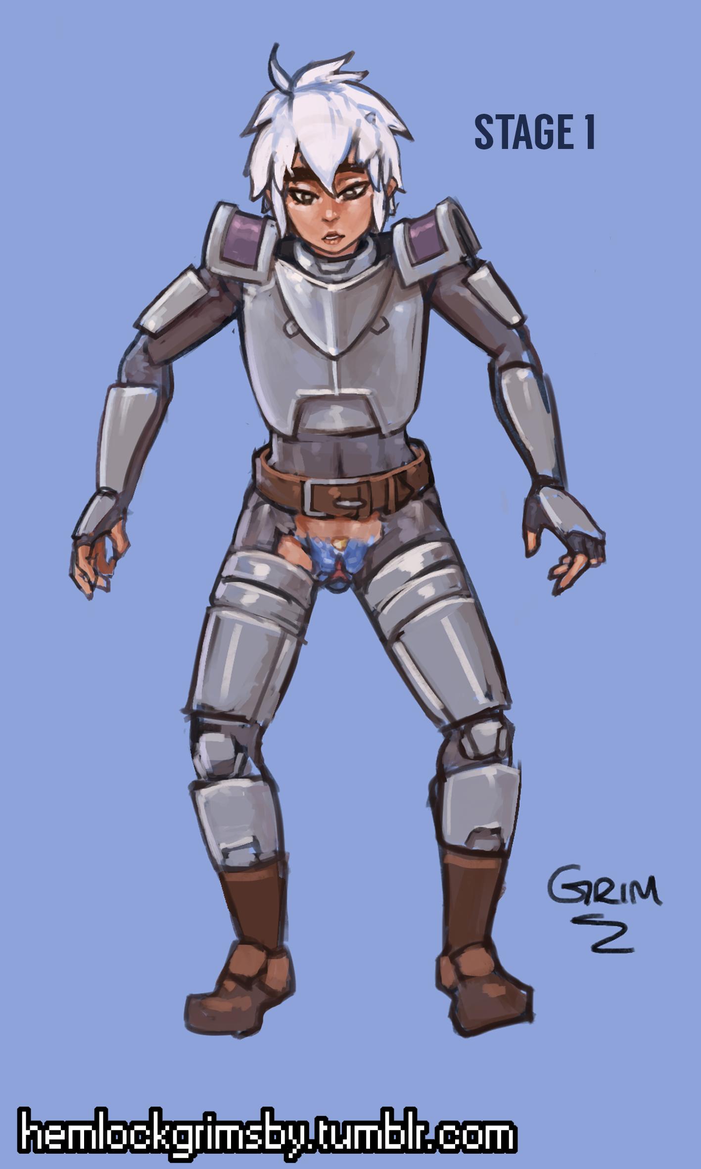 armor blue_scales boots clothing female footwear full-length_portrait gauntlets gloves hair hemlockgrimsby hi_res human human_to_anthro light_skin looking_down mammal portrait pussy scales shoulder_guards species_transformation torn_clothing transformation white_hair yellow_scales