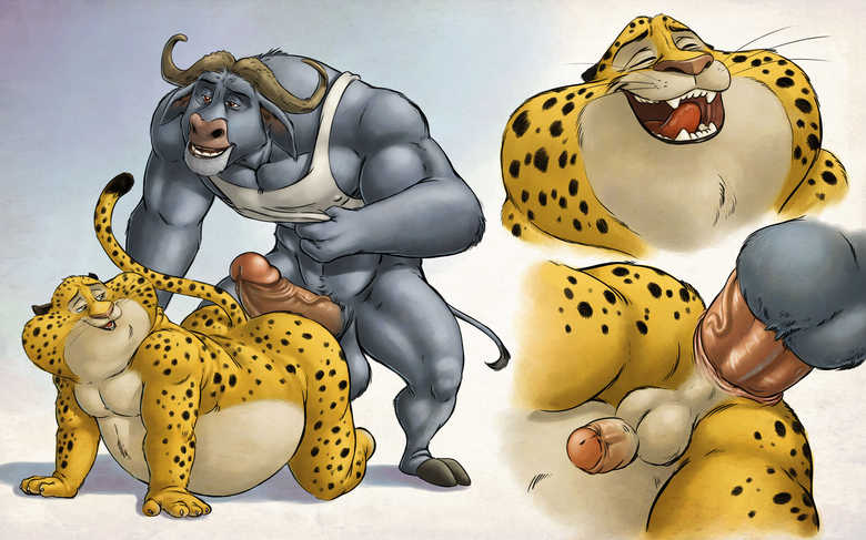 anal benjamin_clawhauser chief_bogo chubby chubby_anthro chubby_belly chubby_male furry furryrevolution gay zootopia