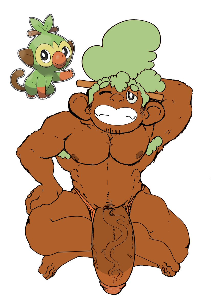 1boy alternate_species anthro anthrofied armpit_hair armpits bara beard dark-skinned_male dark_skin facial_hair flaccid grookey hi_res humanized humanoid_penis hyper hyper_penis male male_only mammal muscular muscular_male nintendo nude penis pokémon_(species) pokemon pokemon_ss primate sideburns solo veins veiny_penis video_games zenpei